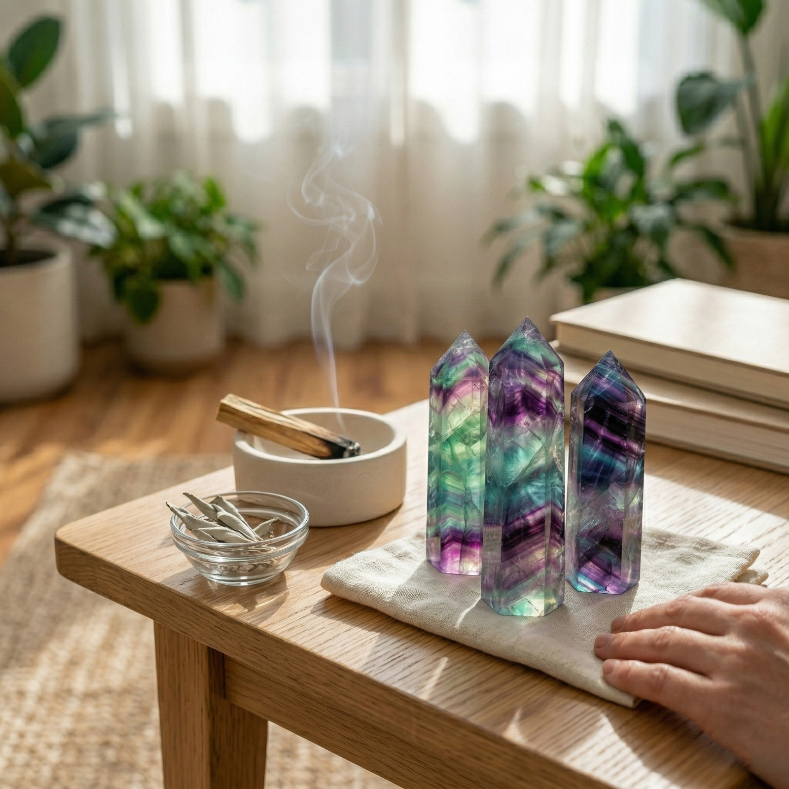 A++ Natural Rainbow Fluorite Tower Point Crystal Quartz Stone Obelisk Wand