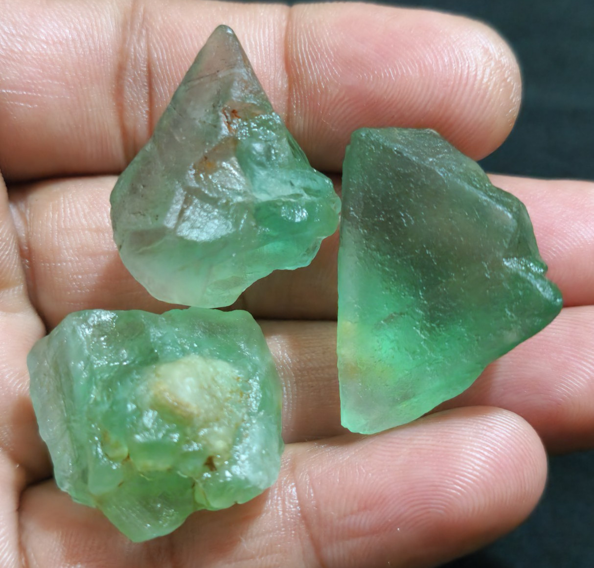 245 Crt Excellent Top Green Fluorite Raw 3 Pcs Lot Size 30-32 MM Loose Gemstone