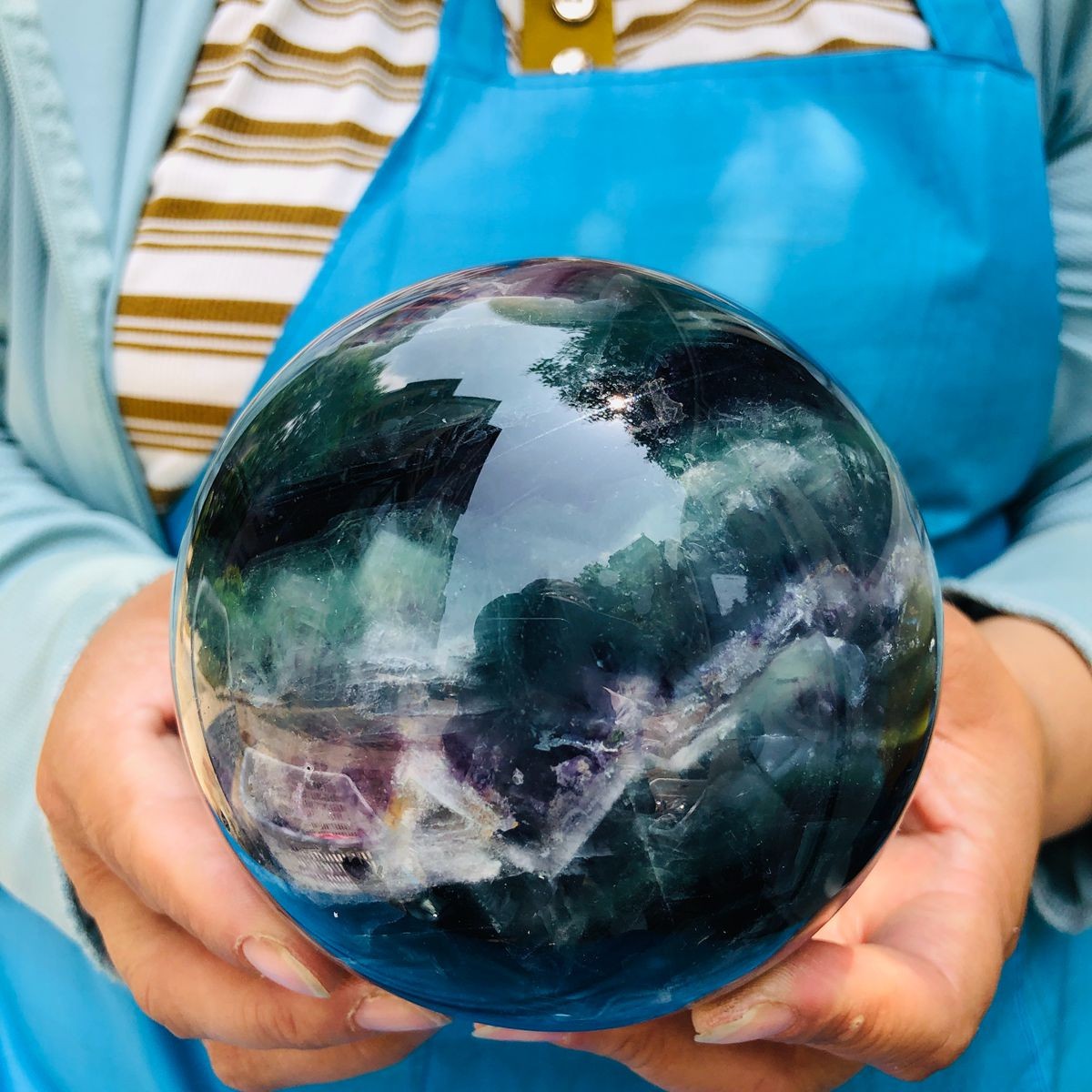 4.26LB Natural rainbow fluorite sphere quartz crystal polished ball healing