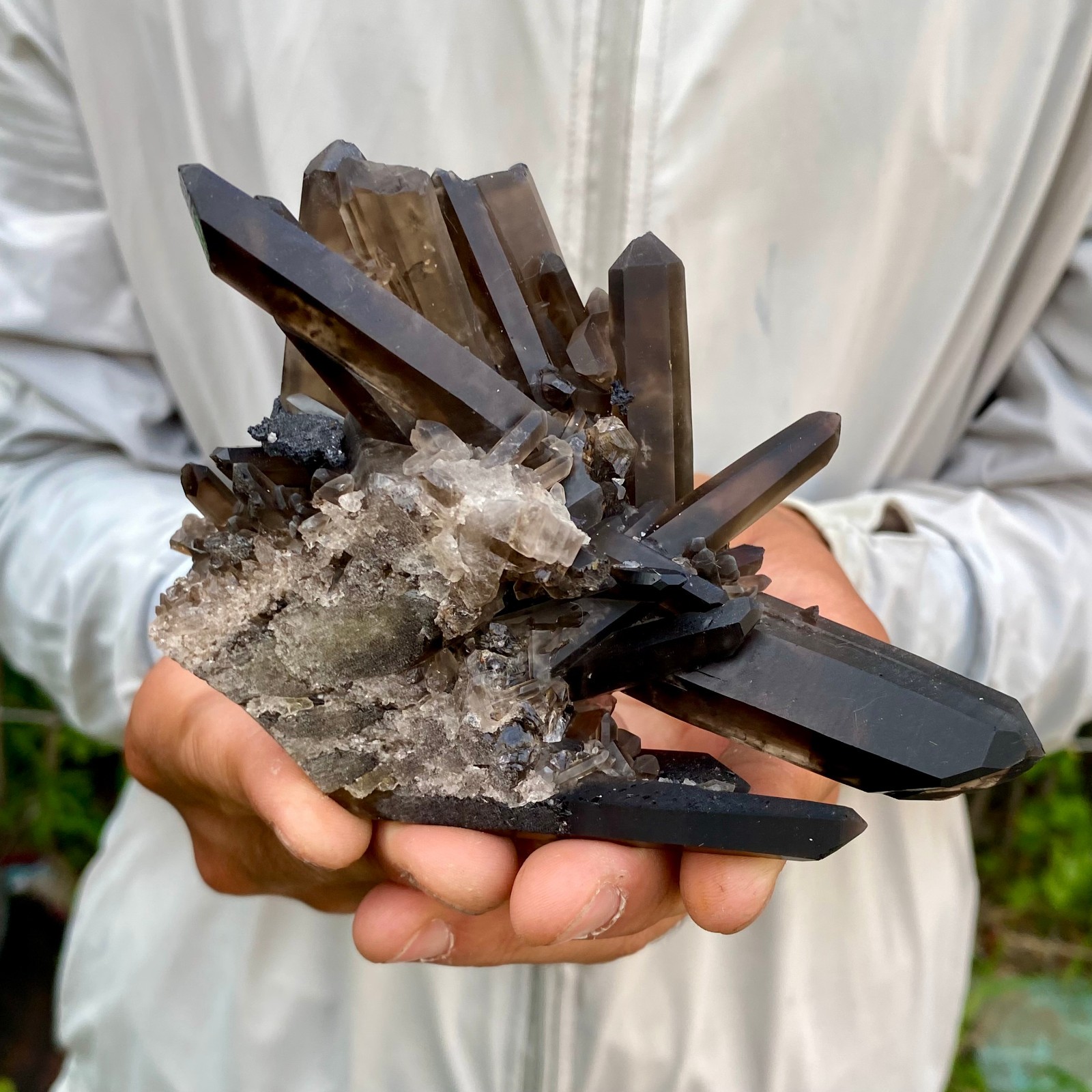 383G Natural Black Smoky Quartz Crystal Cluster Raw Mineral Specimen