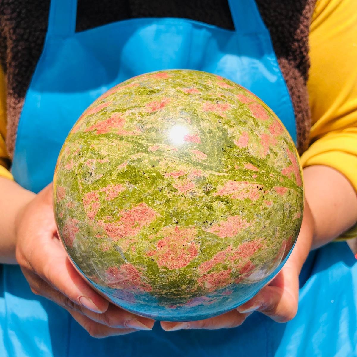 7.1LB Natural flower green treasure ball Sphere Crystal Healing Decor Ball