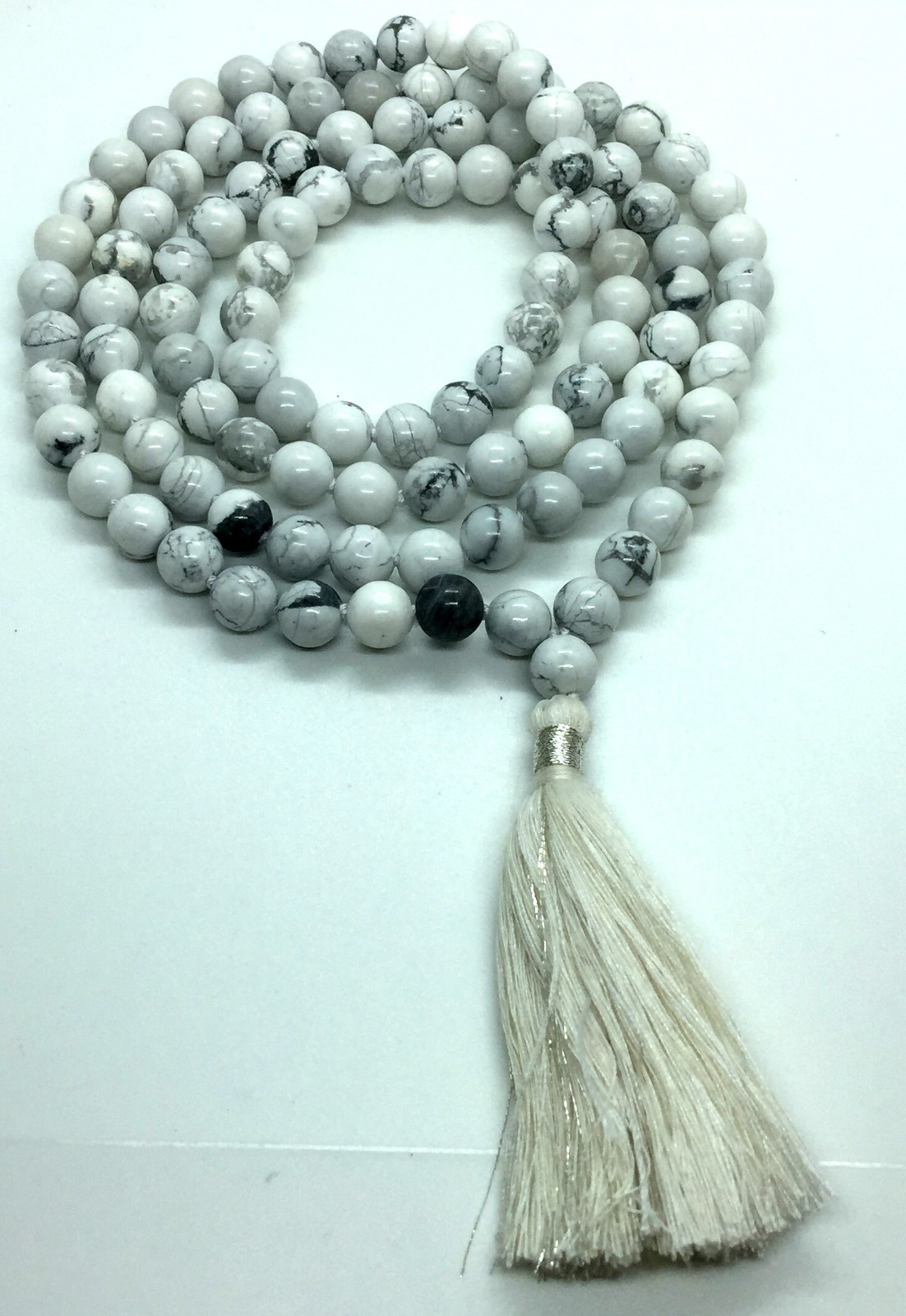 White howlite mala necklace 108 Mala hand knotted necklace yoga jewelry 108 Bead