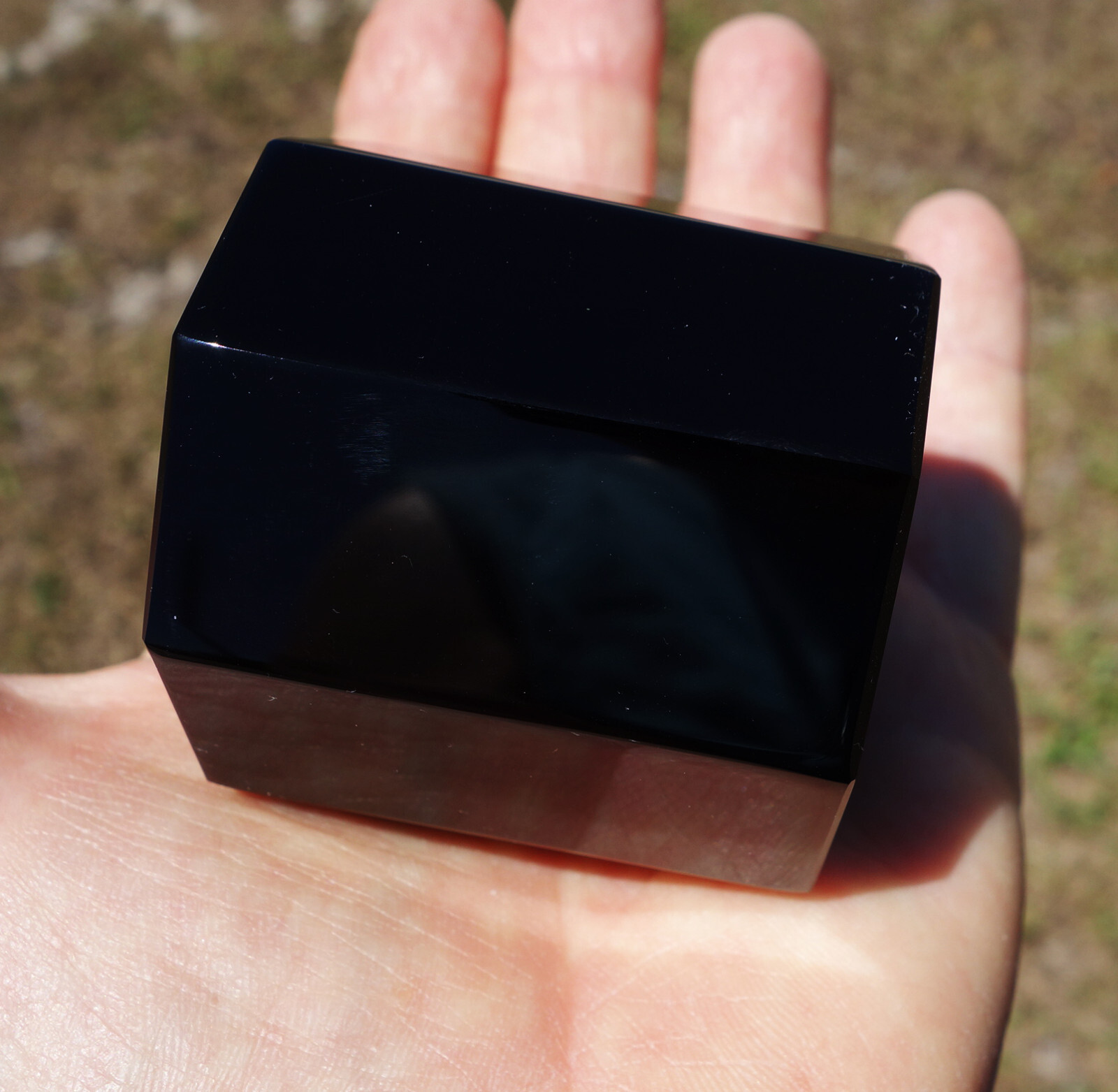 Large Black OBSIDIAN Octagon Scrying Mirror Tarot Crystal MEXICO Volcanic Glass