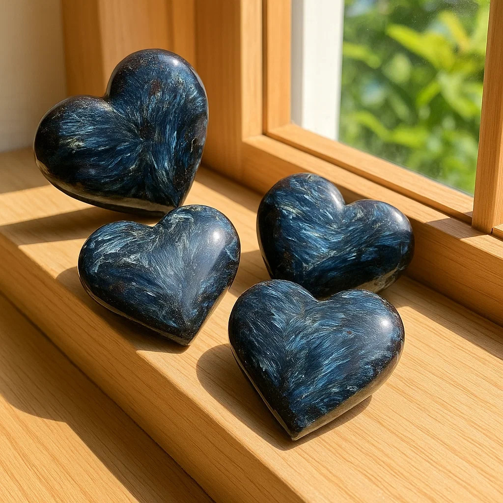 High Flash Arfvedsonite Heart Large Crystal Heart Flashy Worry Stone Energy 1Pcs
