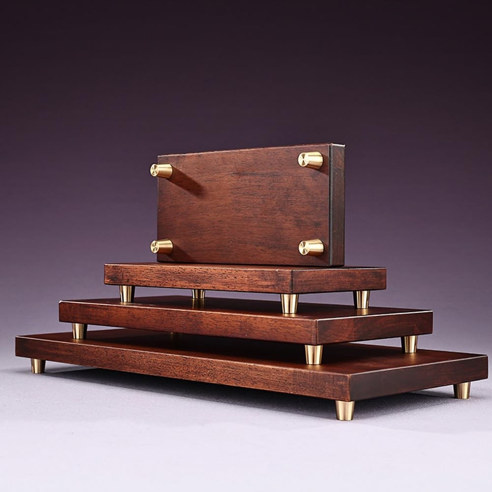 Chinese Rectangular Solid Wooden Tray Pedestal Brass Statue Vase Fishbowl Tea…