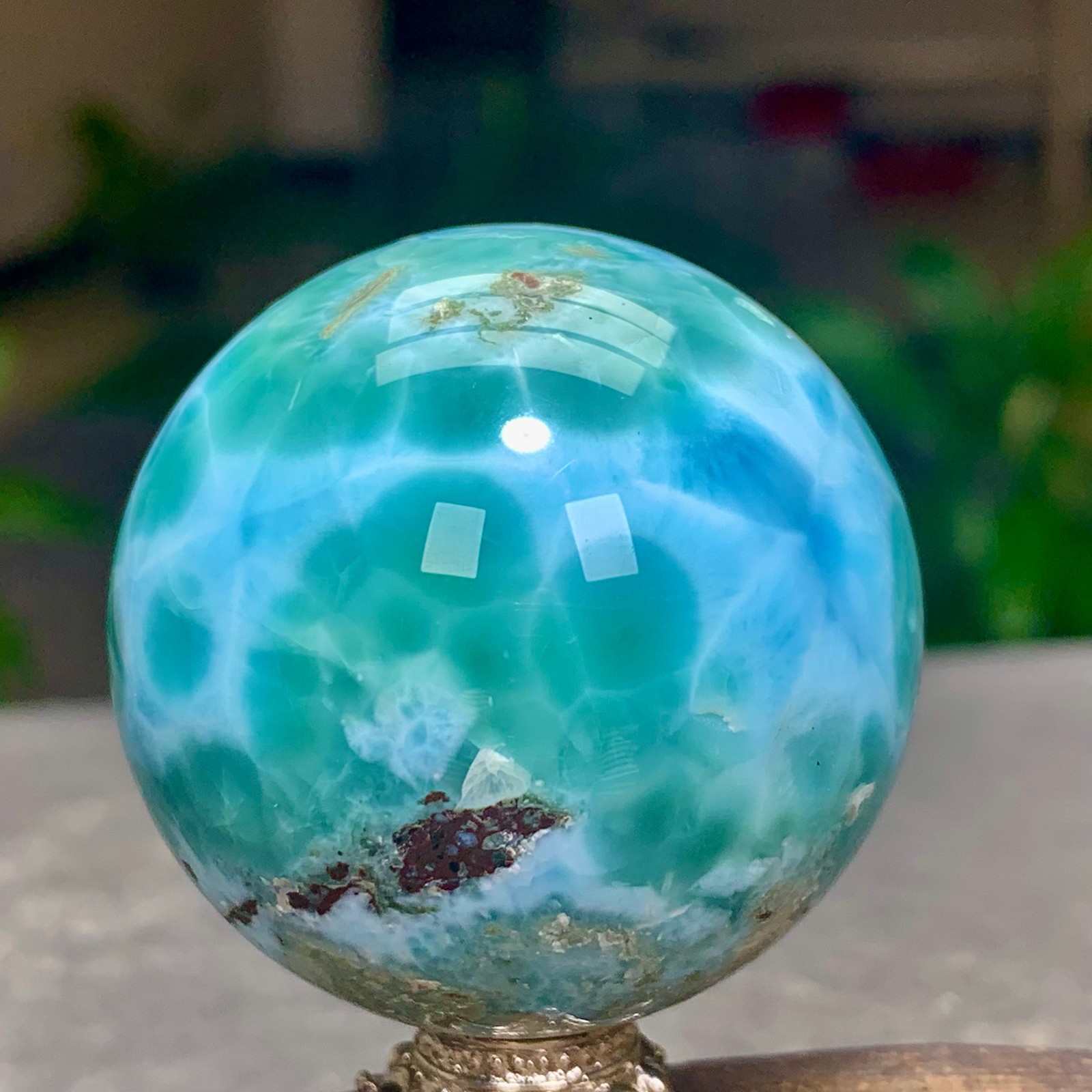 104G Natural larimar Gorgeous rough Crystal Sphere Ball Healing