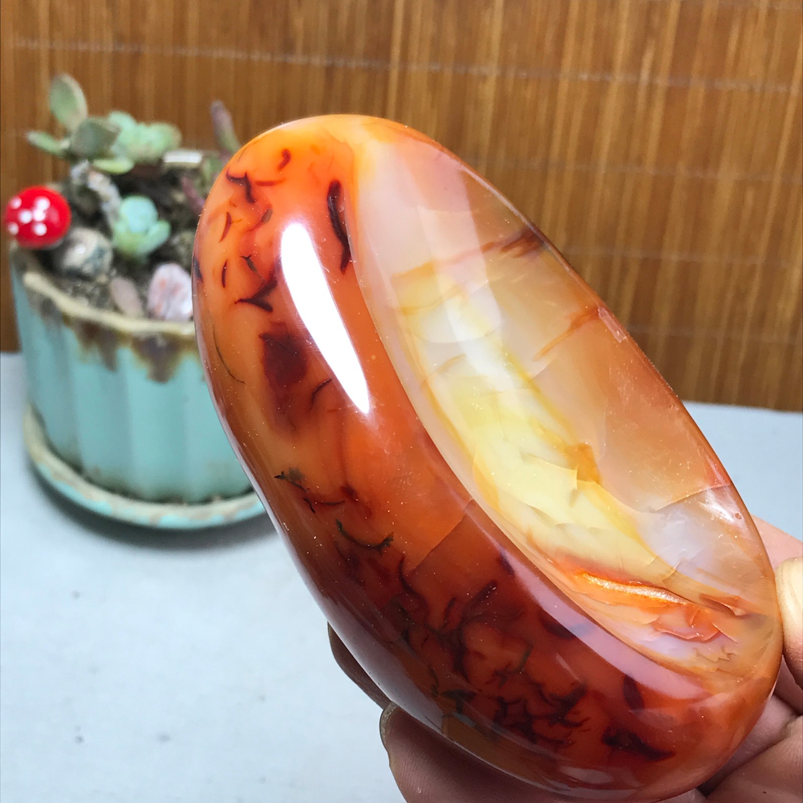 105-65-28mm Rare NATURAL red agate ashtray Hand polishing Crystal specimen A4319