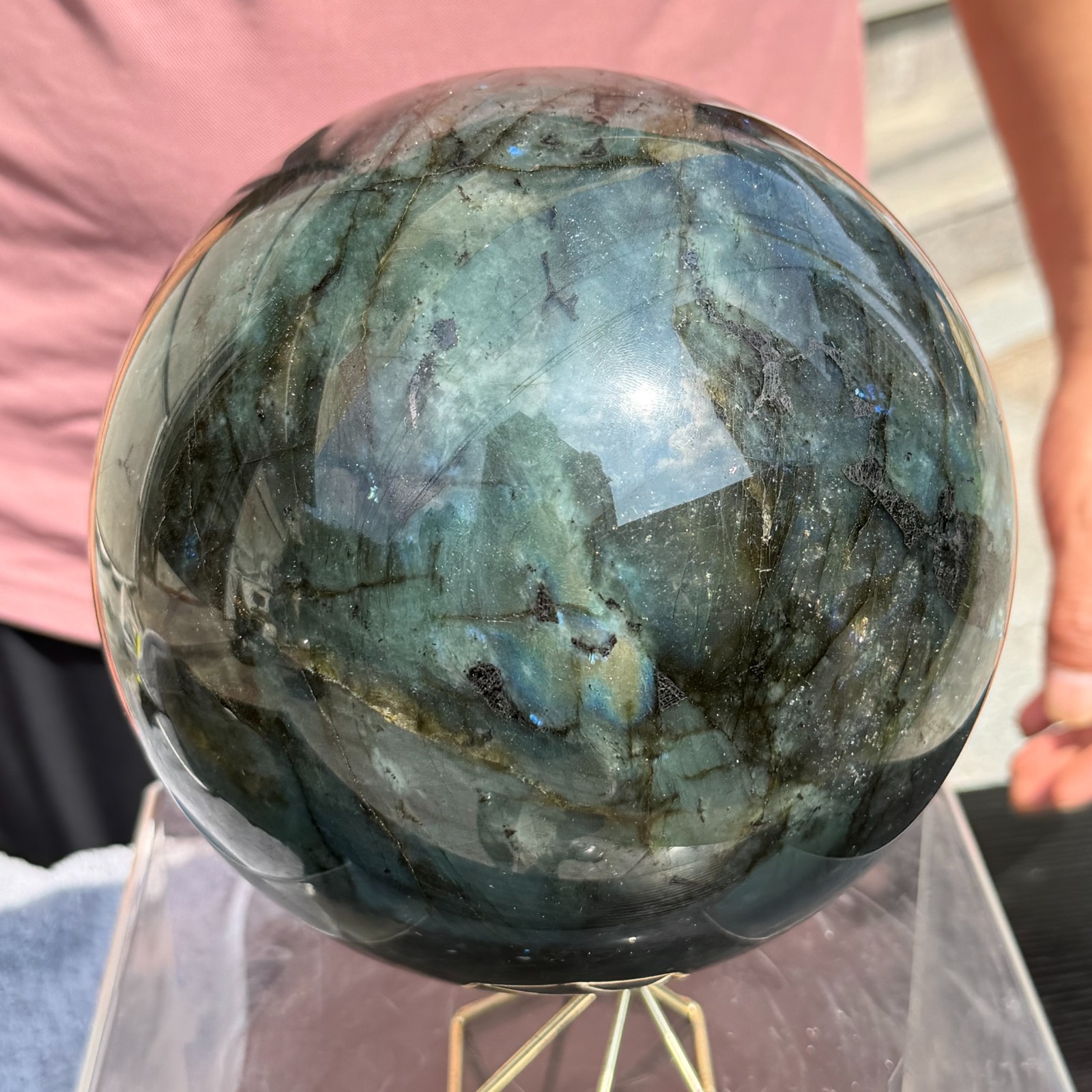15LB Natural Dark Blue Flash Labradorite Quartz Crystal Sphere Mineral Healing