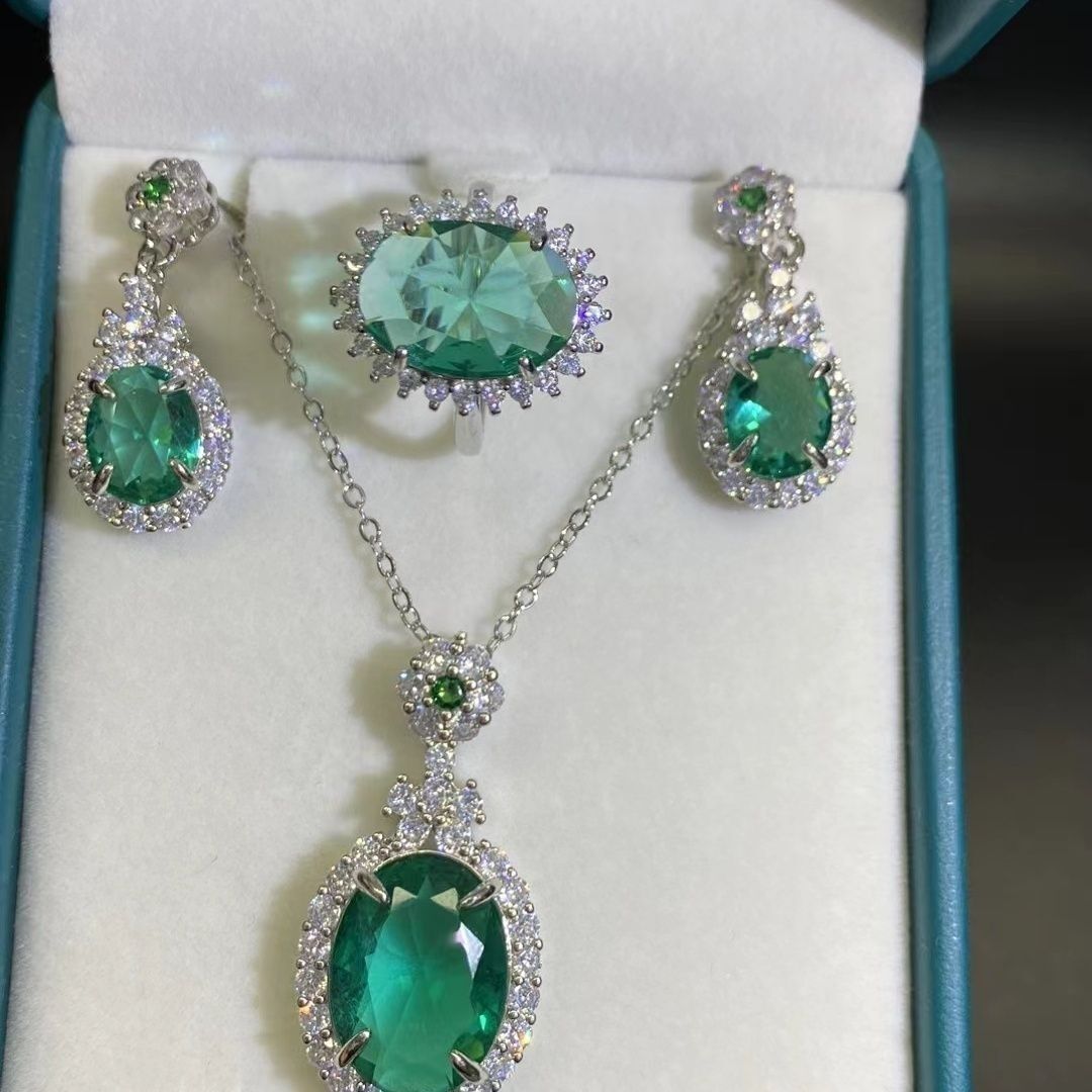 Crystal Stone Pendant Gem Necklace Inlaid Three-piece Set Women’s Jewelry Gift
