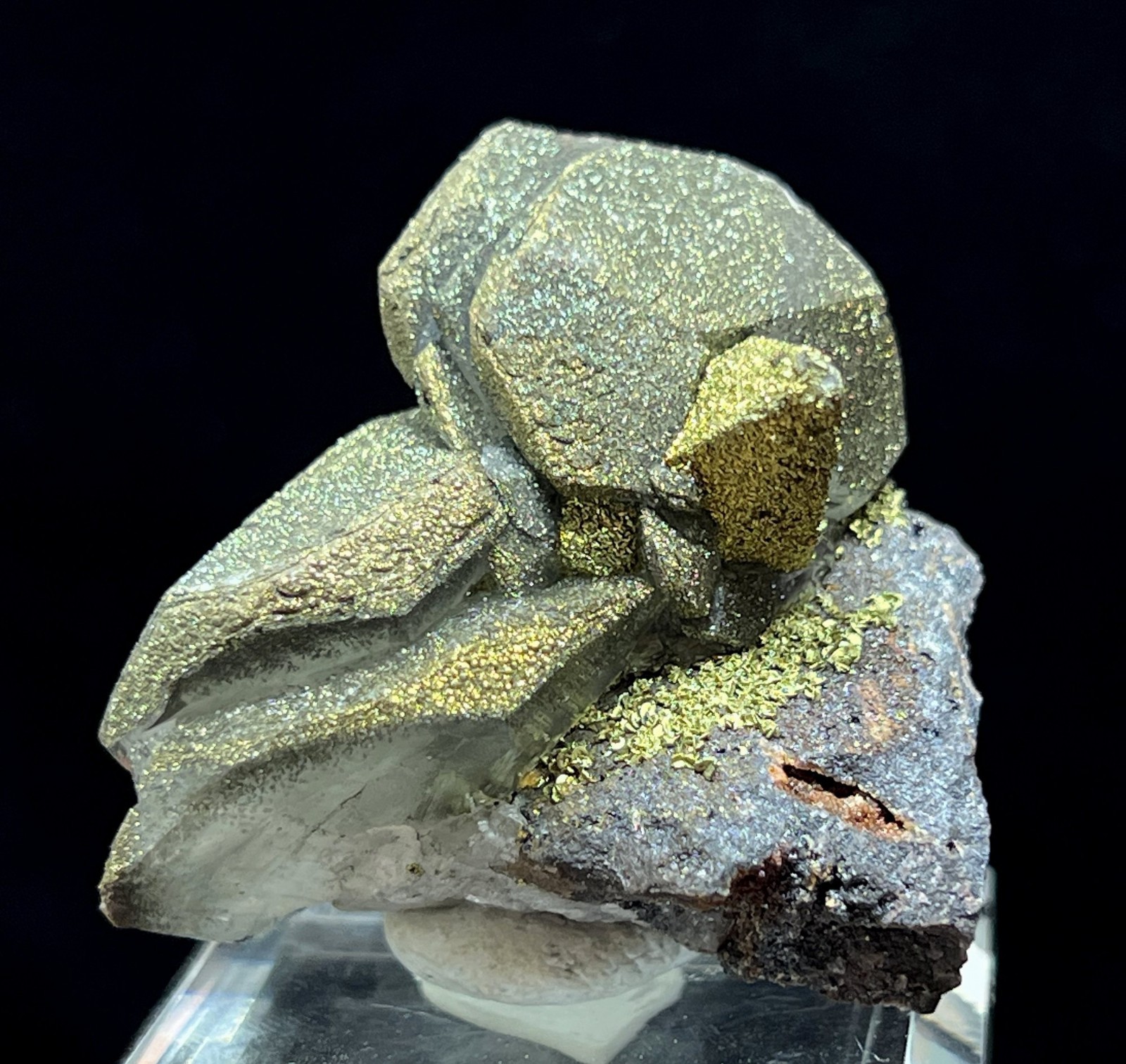 41mm 50g IRIDESCENT Chalcopyrite on Calcite, Natural Mineral Specimen