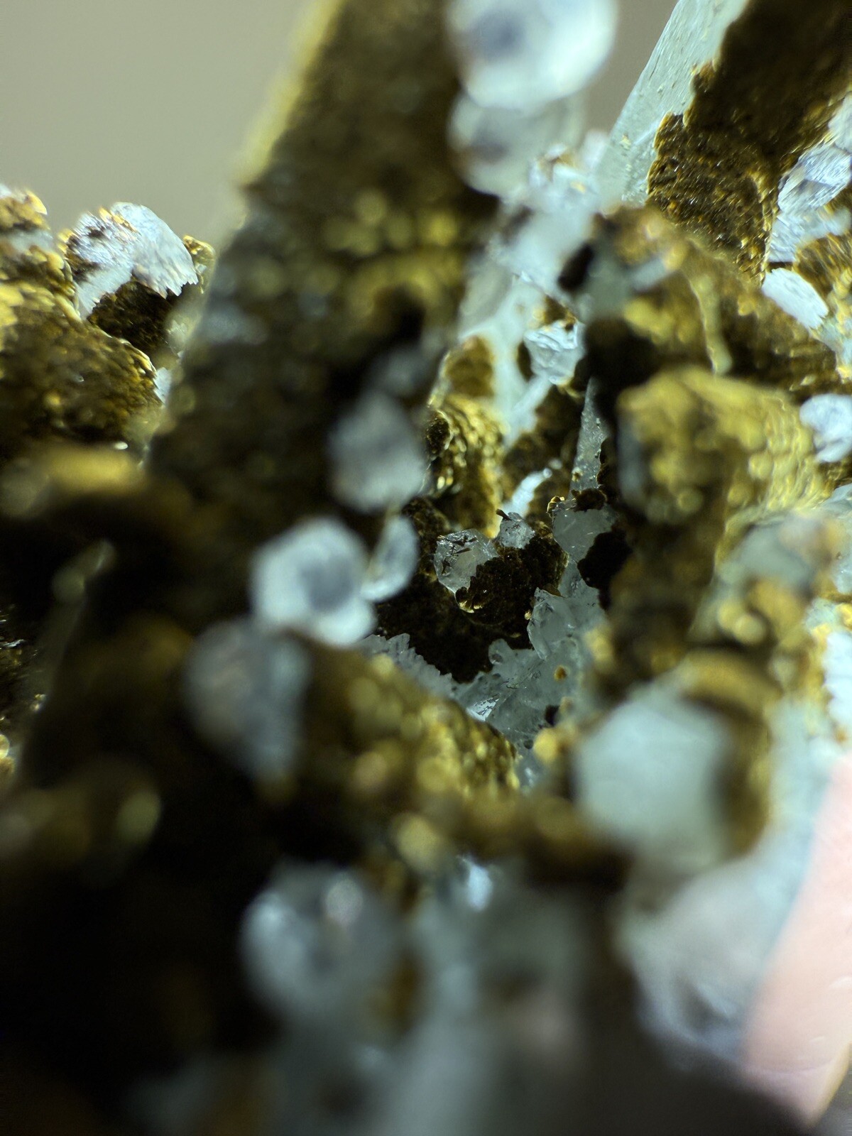 STUNNING Druzy Calcite & Bronze Velvet Chalcopyrite on Quartz Cluster • China
