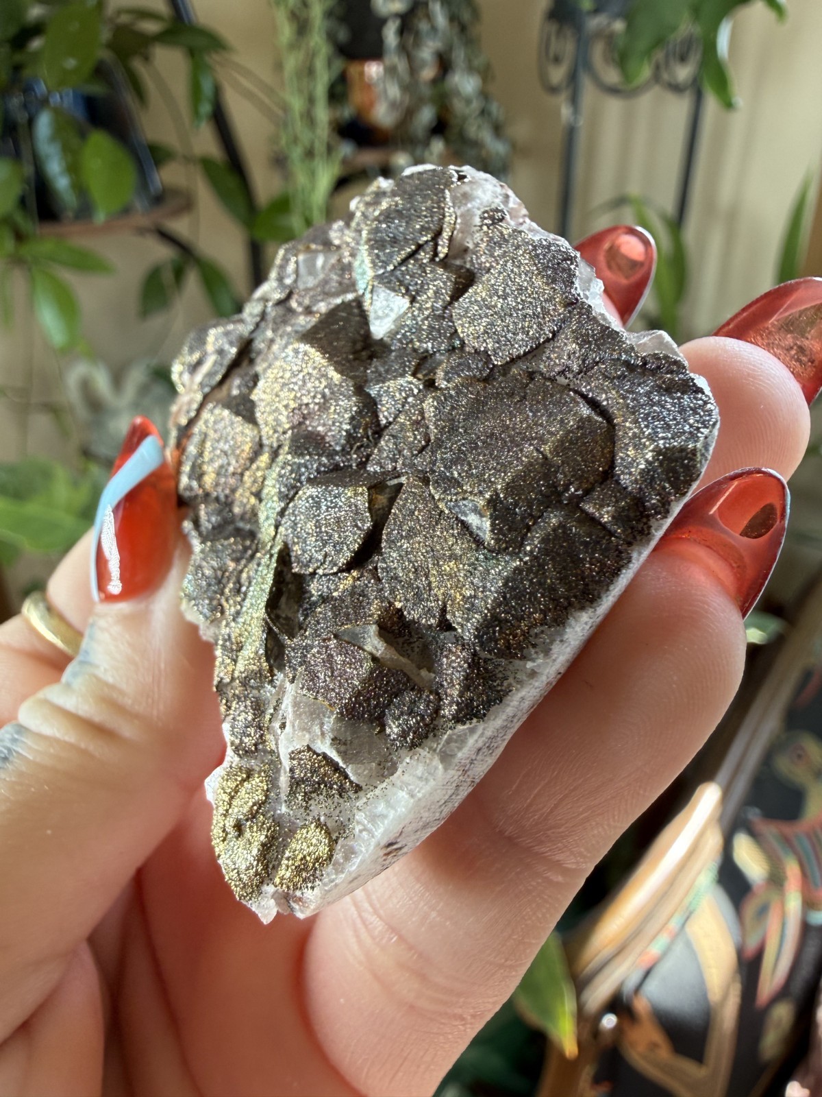 Calcite Crystal Cluster w/Rainbow Chalcopyrite – Hubei Province, China – .185lbs
