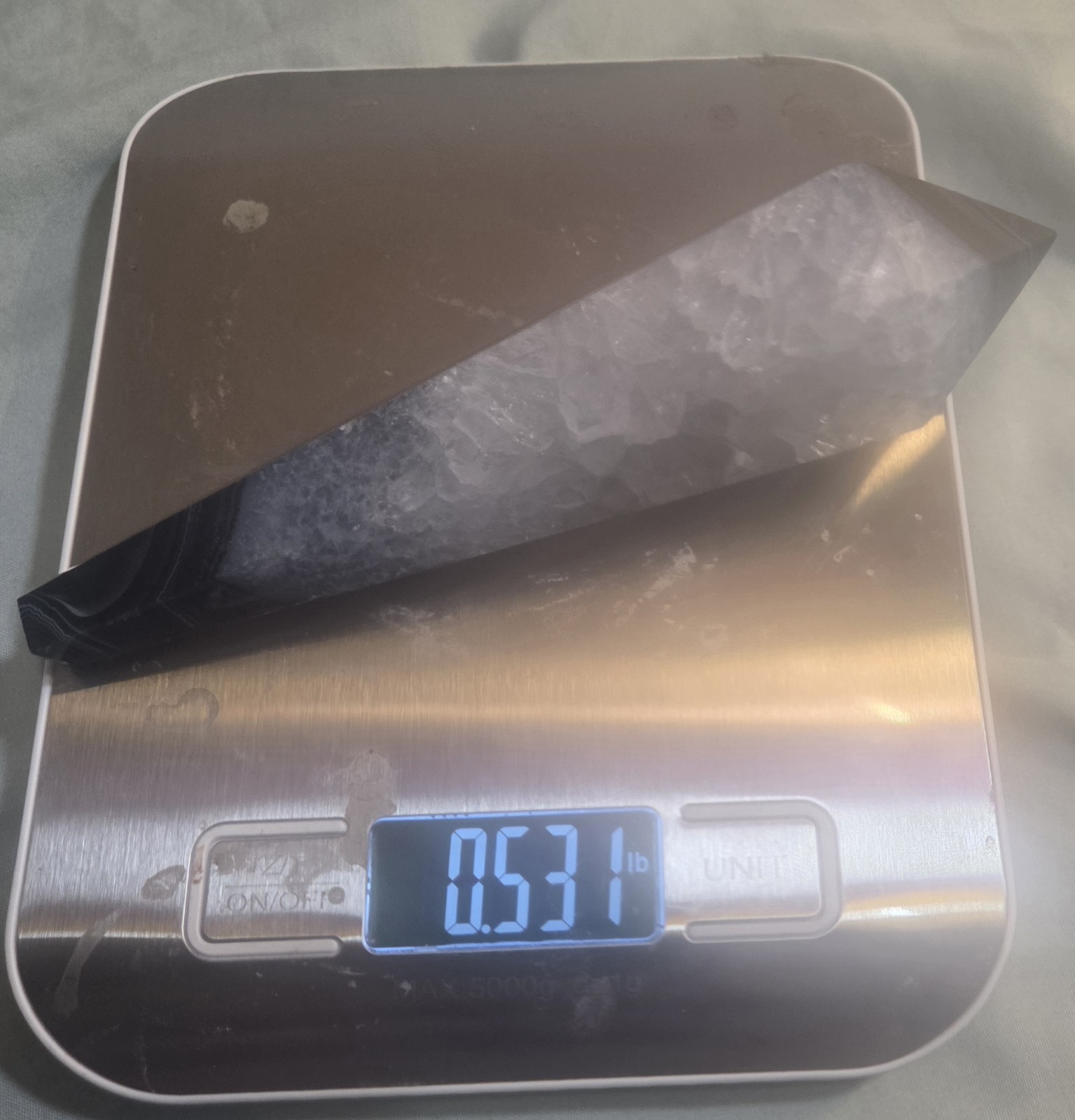 Natural Point Black & White Crystal Specimen Polished Point/Tower 0.531 lb