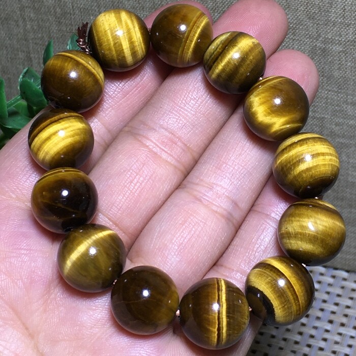 Natural Tiger’s Eye Beads Dainty Bracelet 14mm Gemstone Healing Crystal Bracelet