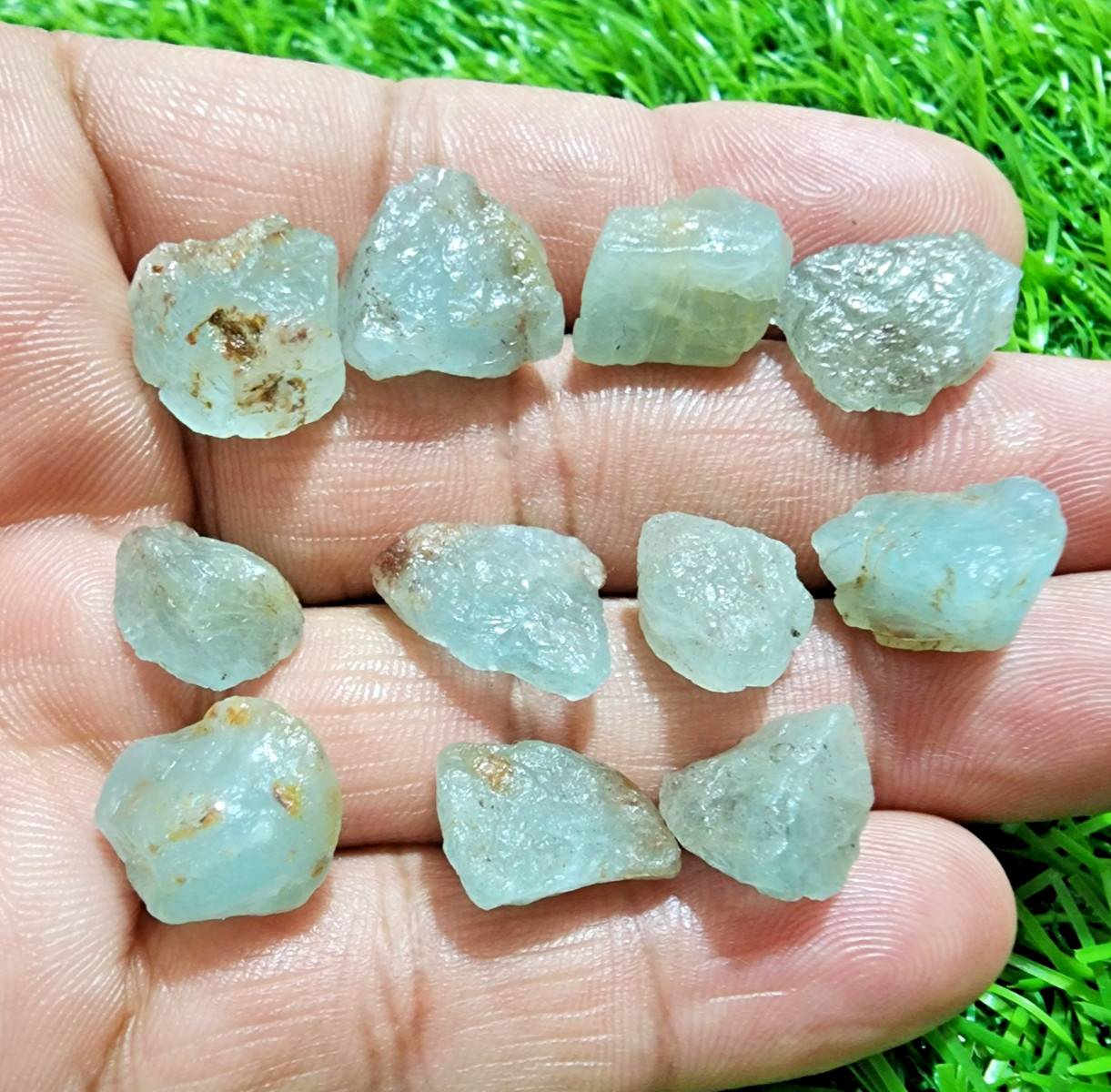11Pcs Gorgeous Blue Aquamarine Gemstone Rough Lot 12-15mm Aquamarine Raw Stones