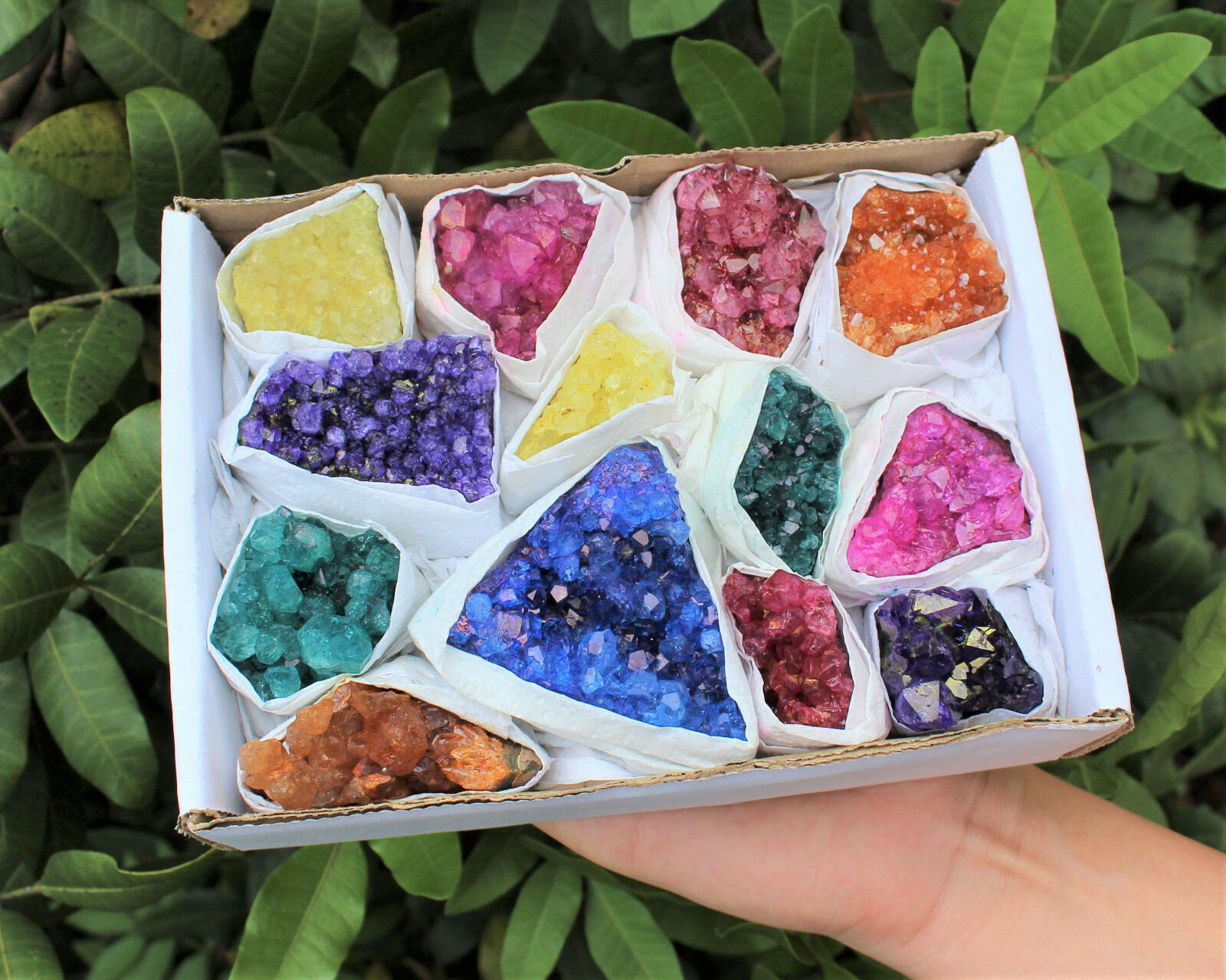 Dyed Amethyst Clusters / Amethyst Geodes: Box Lot of 9 – 16 Pieces Collection