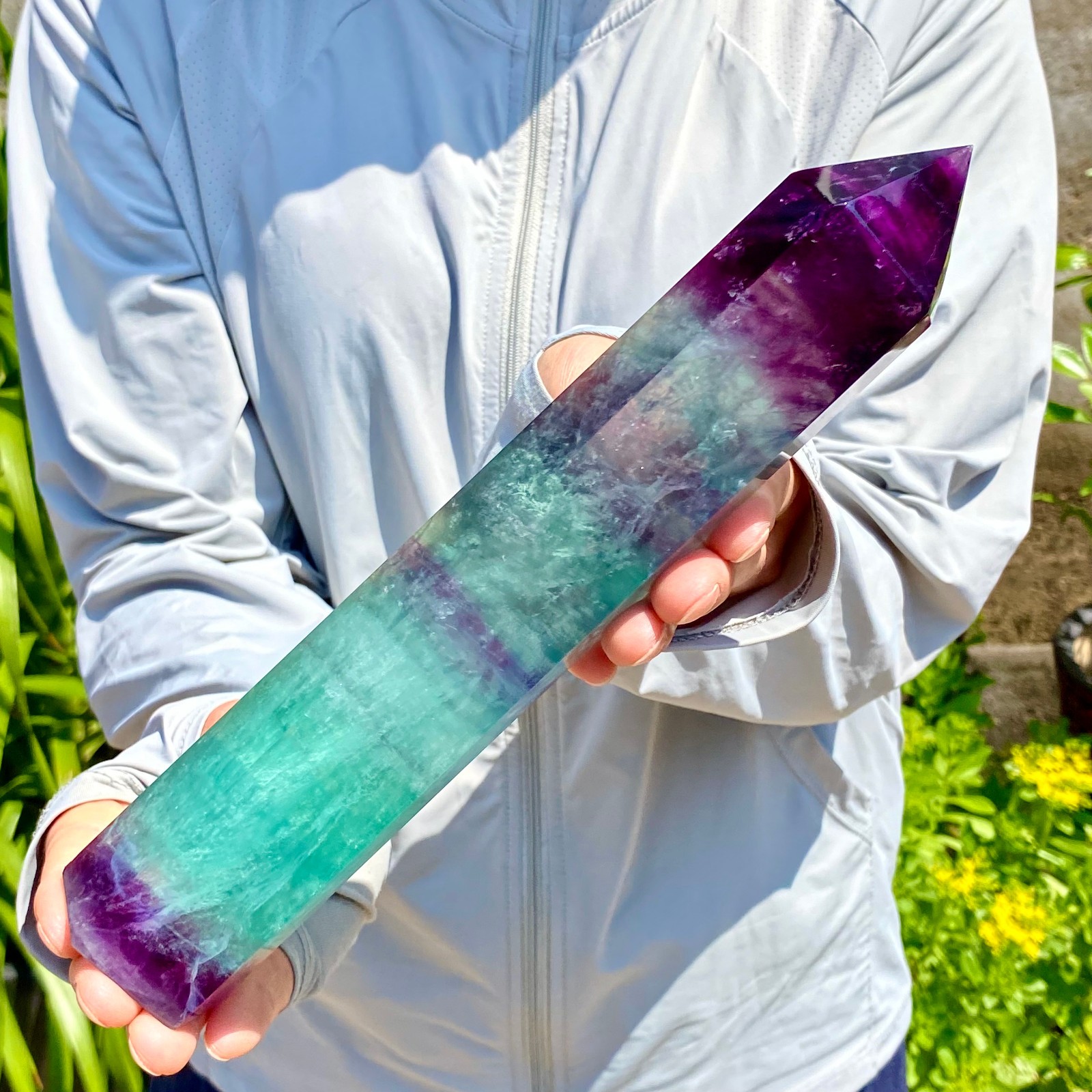 2.22LB Natural Fluorite Crystal Column Magic Wand Obelisk Point Earth Healing