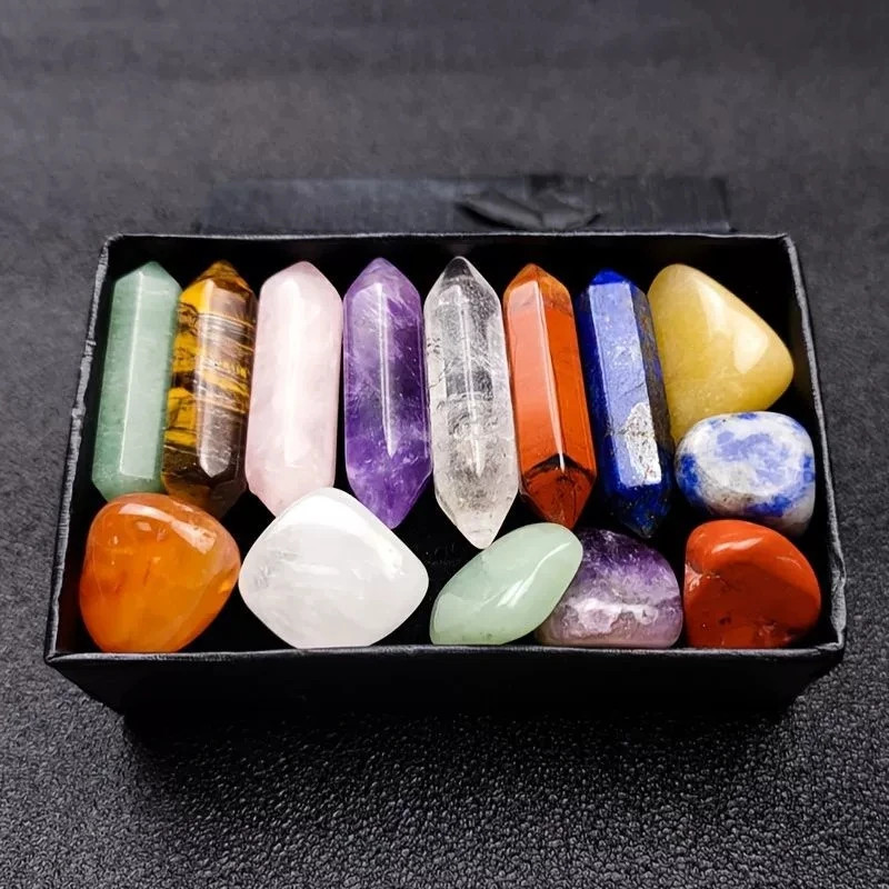 14pcs Pointed Quartz Crystal Chakra Healing Stones and Crystals Set Hexagon Rose