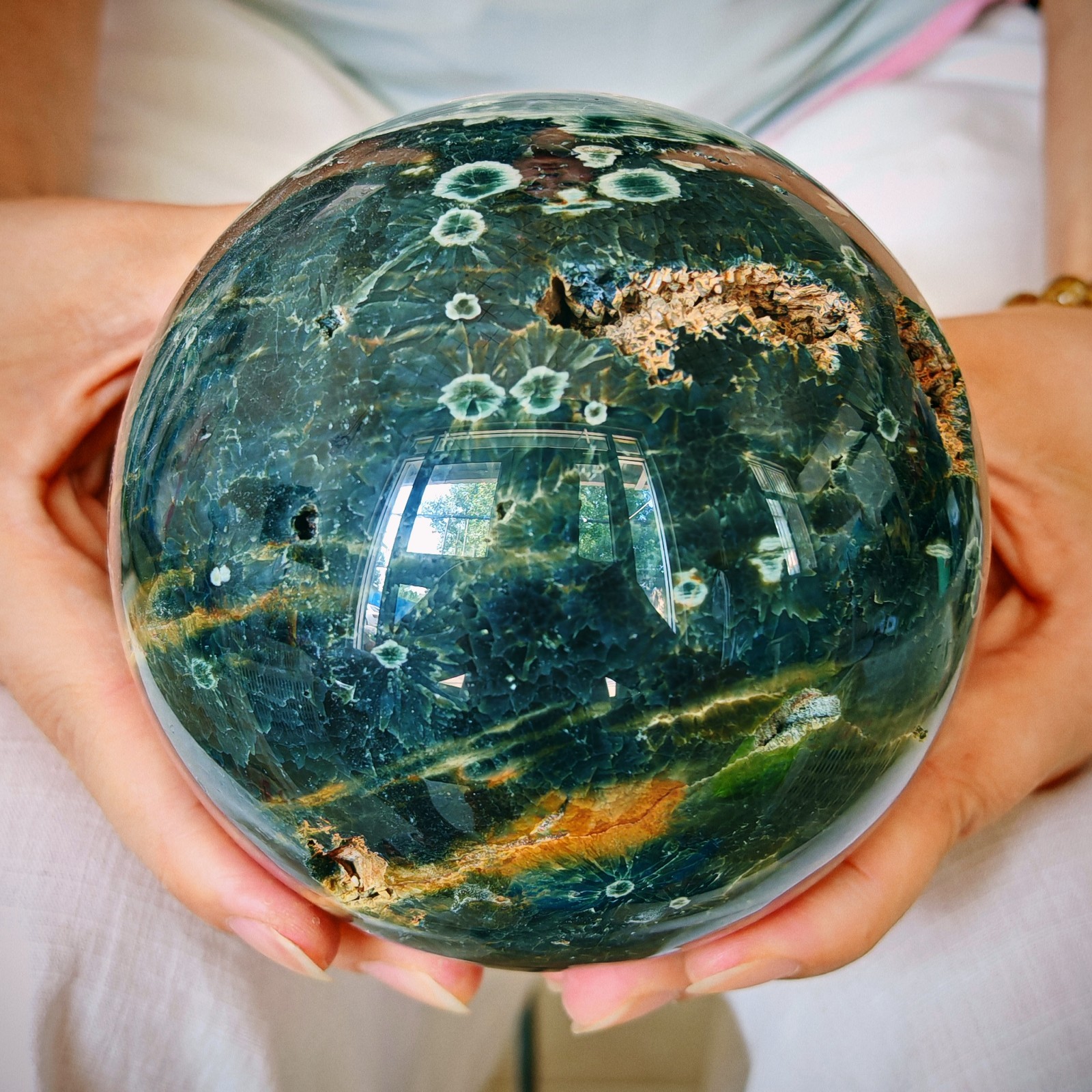 4.62LB Natural ocean jade crystal ball, polished quartz ball 2.1kg