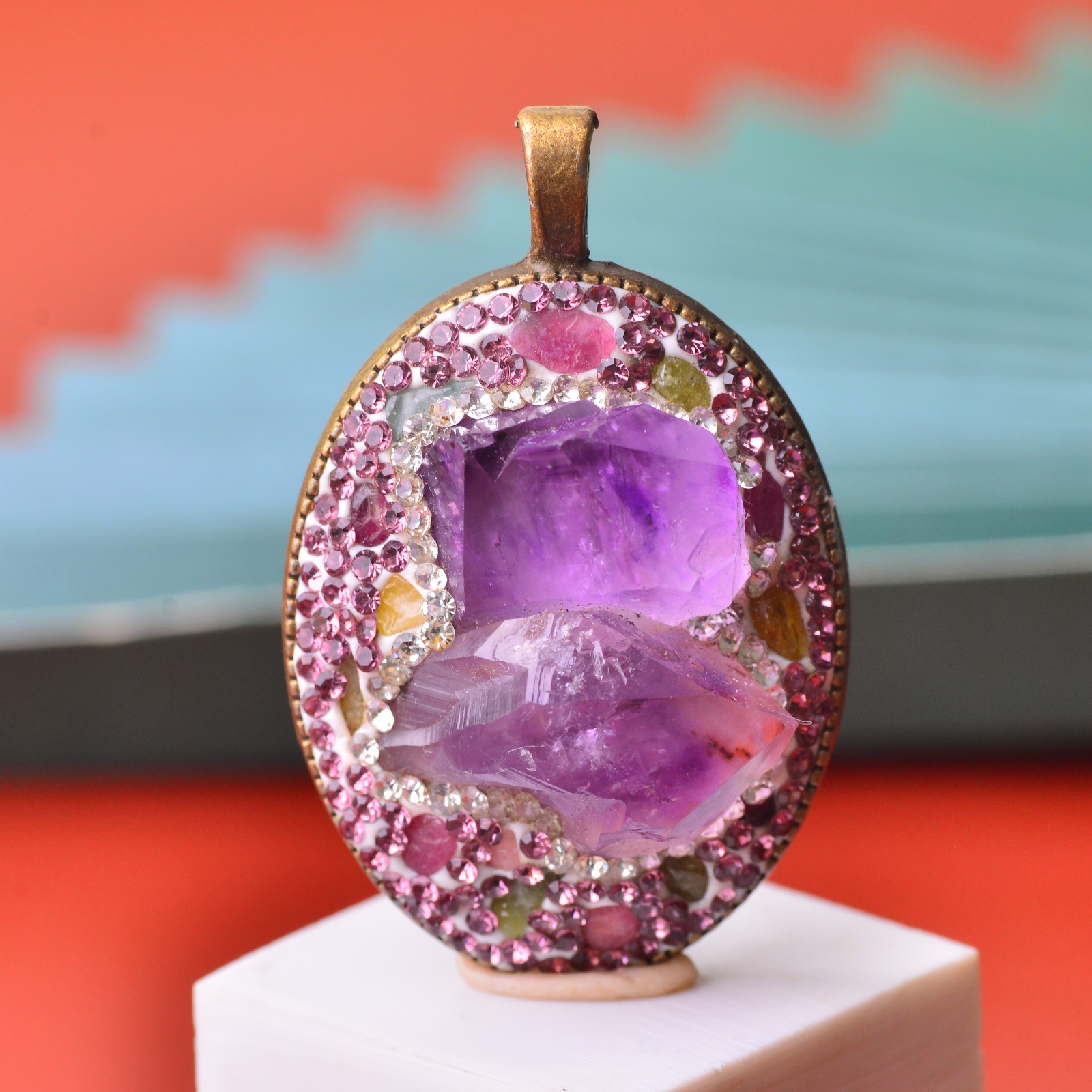 Amethyst raw stone inlaid alloy necklace gemstone jewelry Energy Crystal