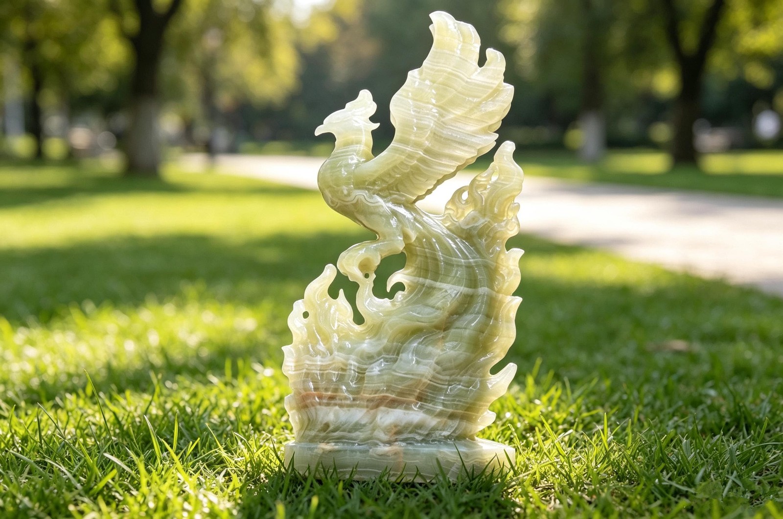 Hand Carved Afghan Jade Phoenix Figurine, Natural Crystal Phoenix Statue 1pc