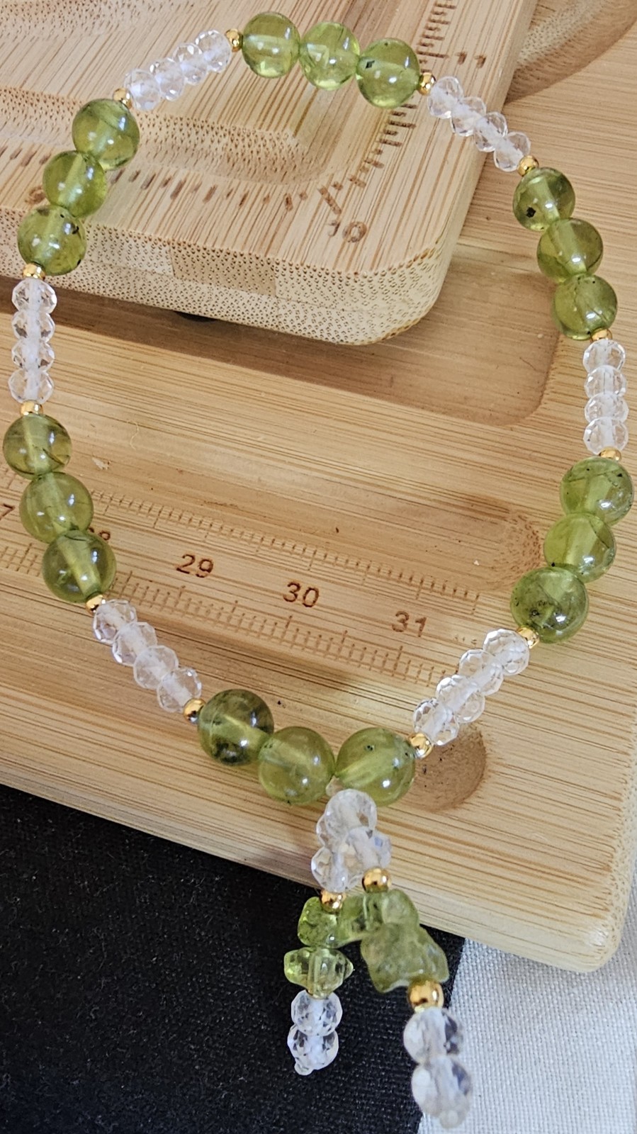 Peridot Crystal Bracelet S925 Spacers 7mm Beads With Dangling Charm 7. 5 Inches