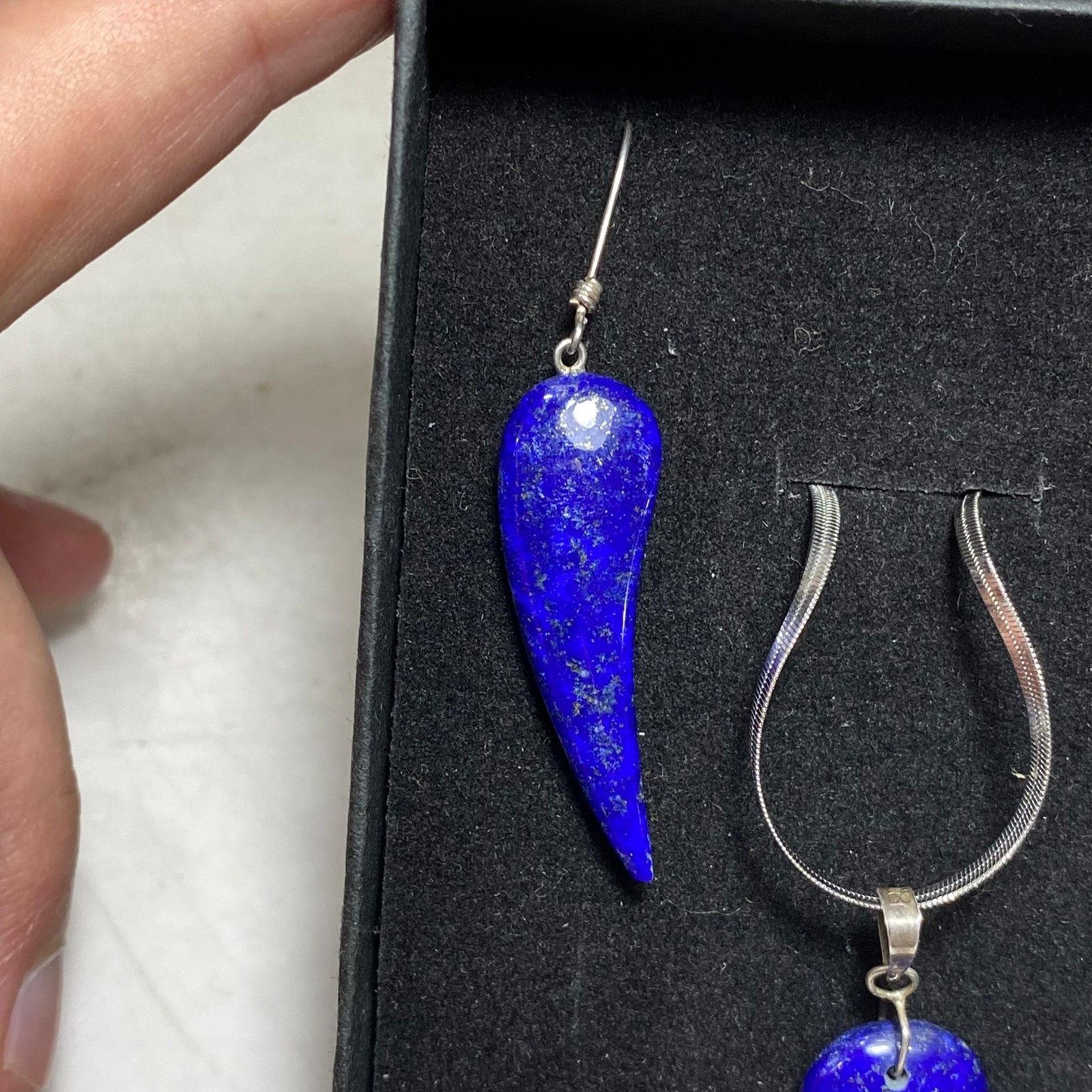 Natural Lapis Lazuli Jewelry Set 925 Sterling Silver Earrings Pendant Necklace A