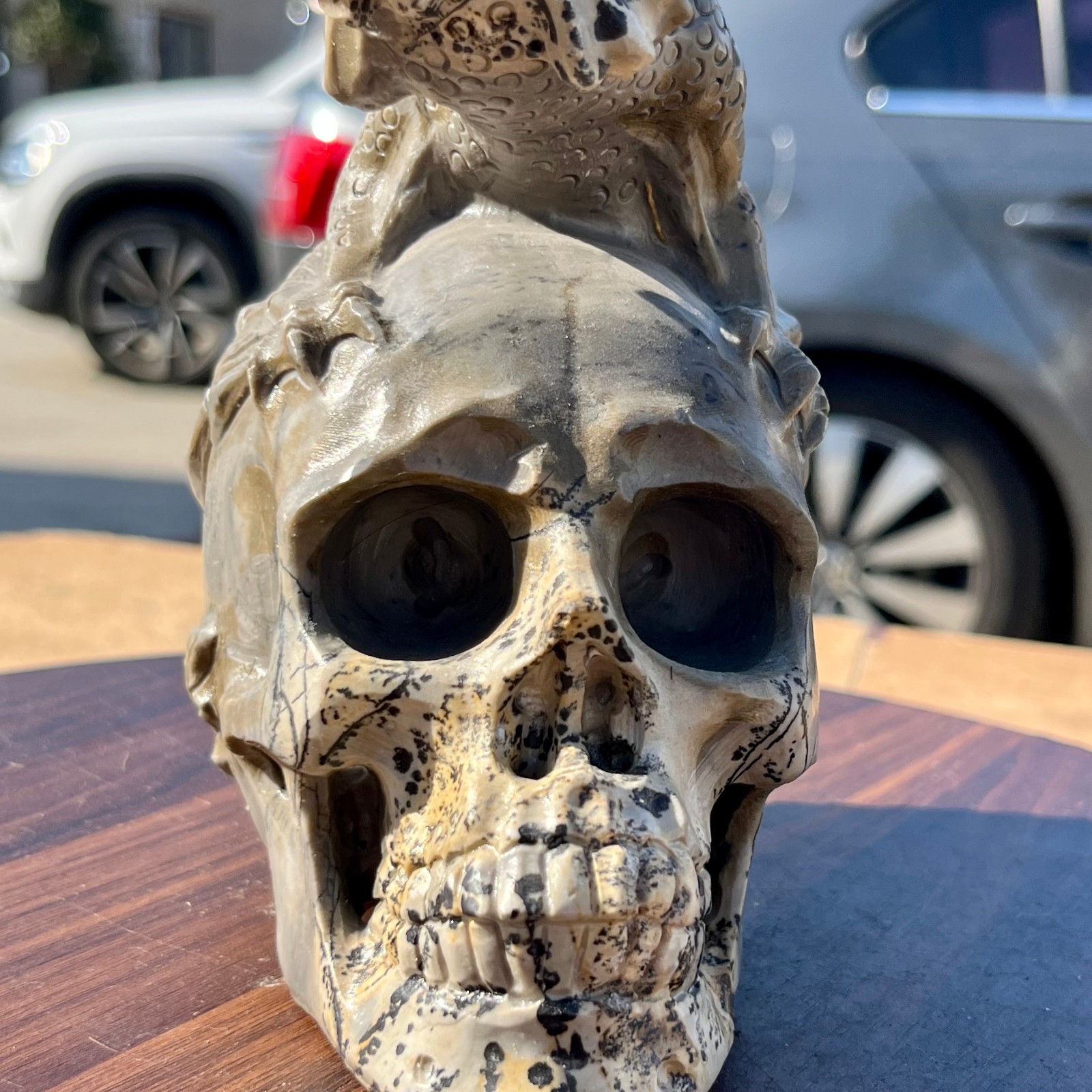 Gothic Crystal Dragon Skull Statue Carved Dark Fantasy Decor Ornament 3.6 lb