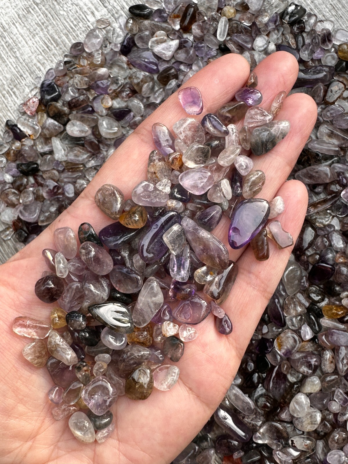 Grade A++ Super 7 Semi Tumbled Gemstone Mini Chips 5-15mm, Wholesale Bulk Lot