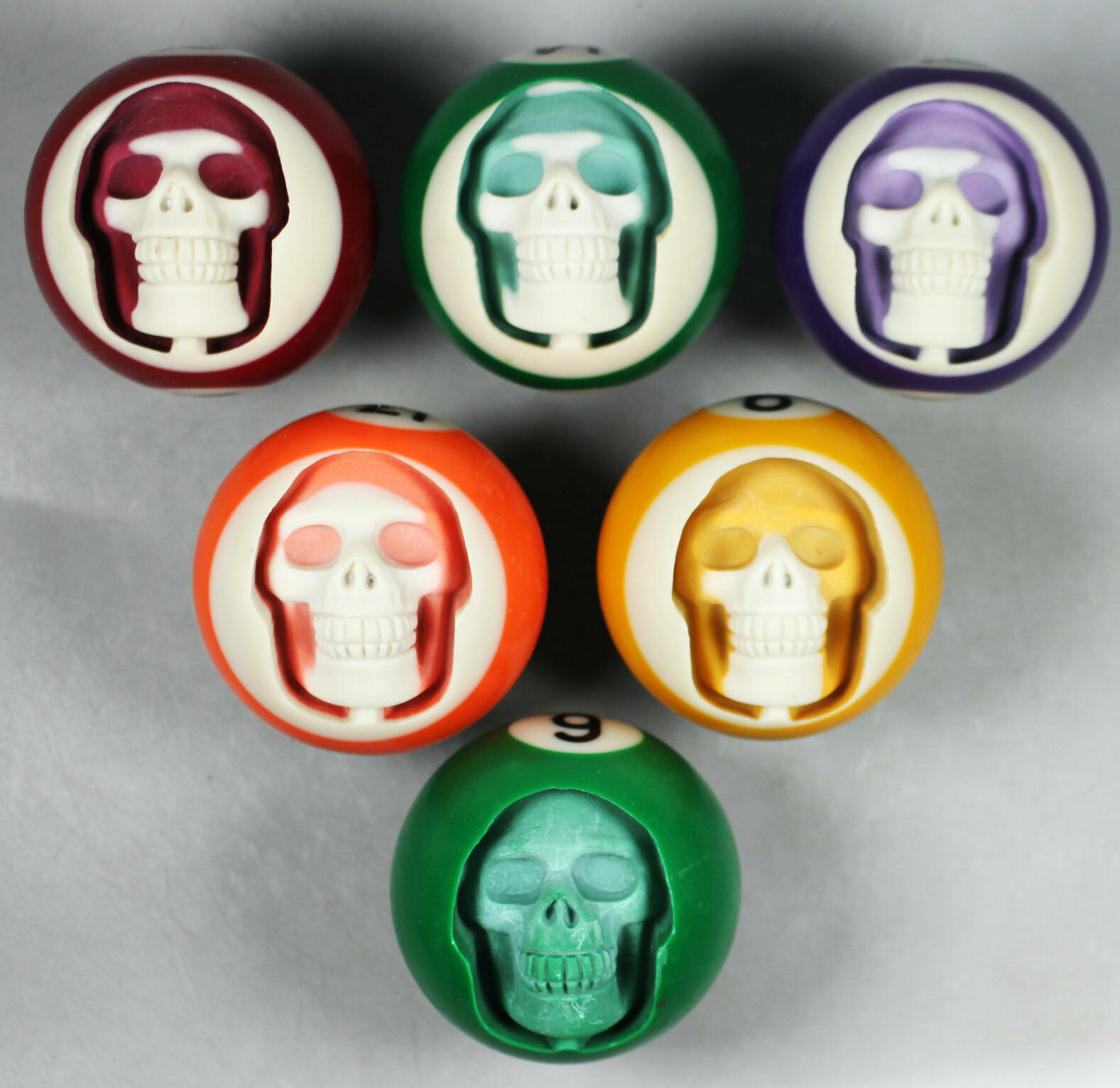 Hand Carved Head Human Skull in Billiard Pool Ball 1 Set of 16 Billiard 52mm