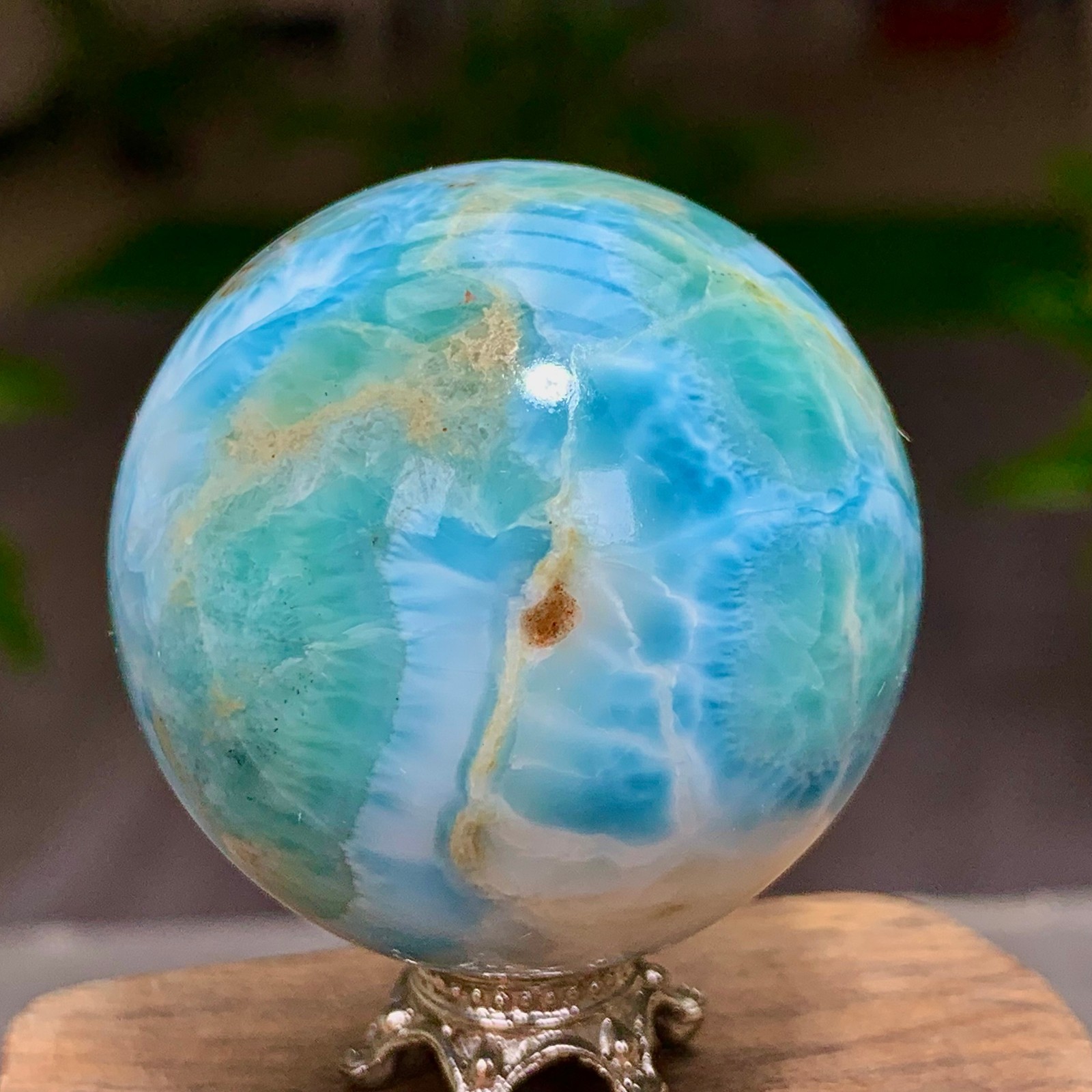 87G Natural larimar Gorgeous rough Crystal Sphere Ball Healing