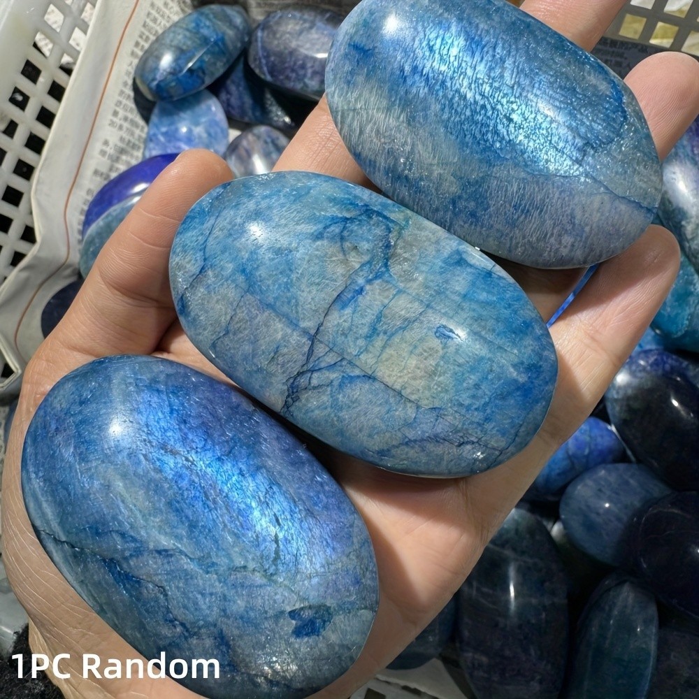 50-100G Crystal Blue Moon Stone Palm Polished Quartz Children’s Gift Home Decor