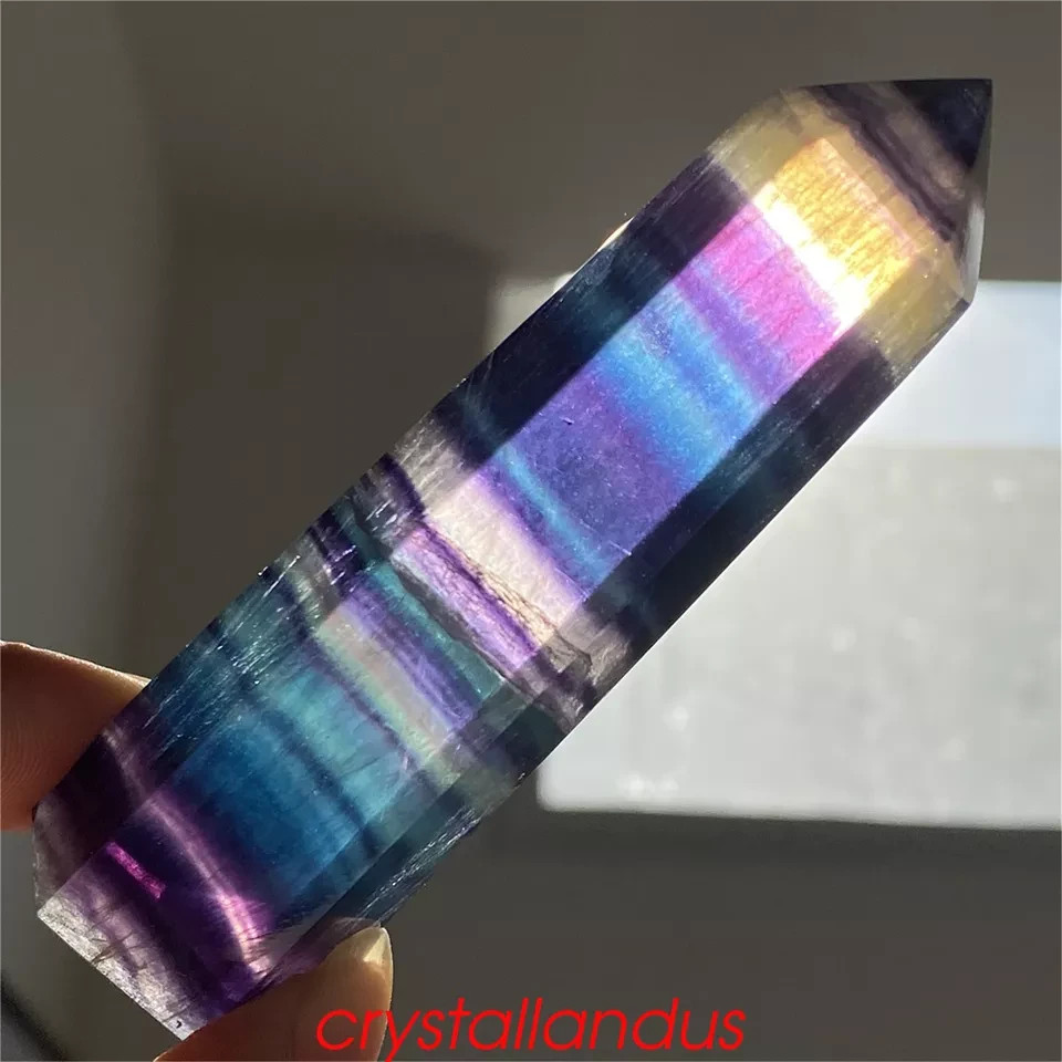 Rainbow Fluorite Healing Crystal Wands Obelisk Reiki Tower Point Home Decoration
