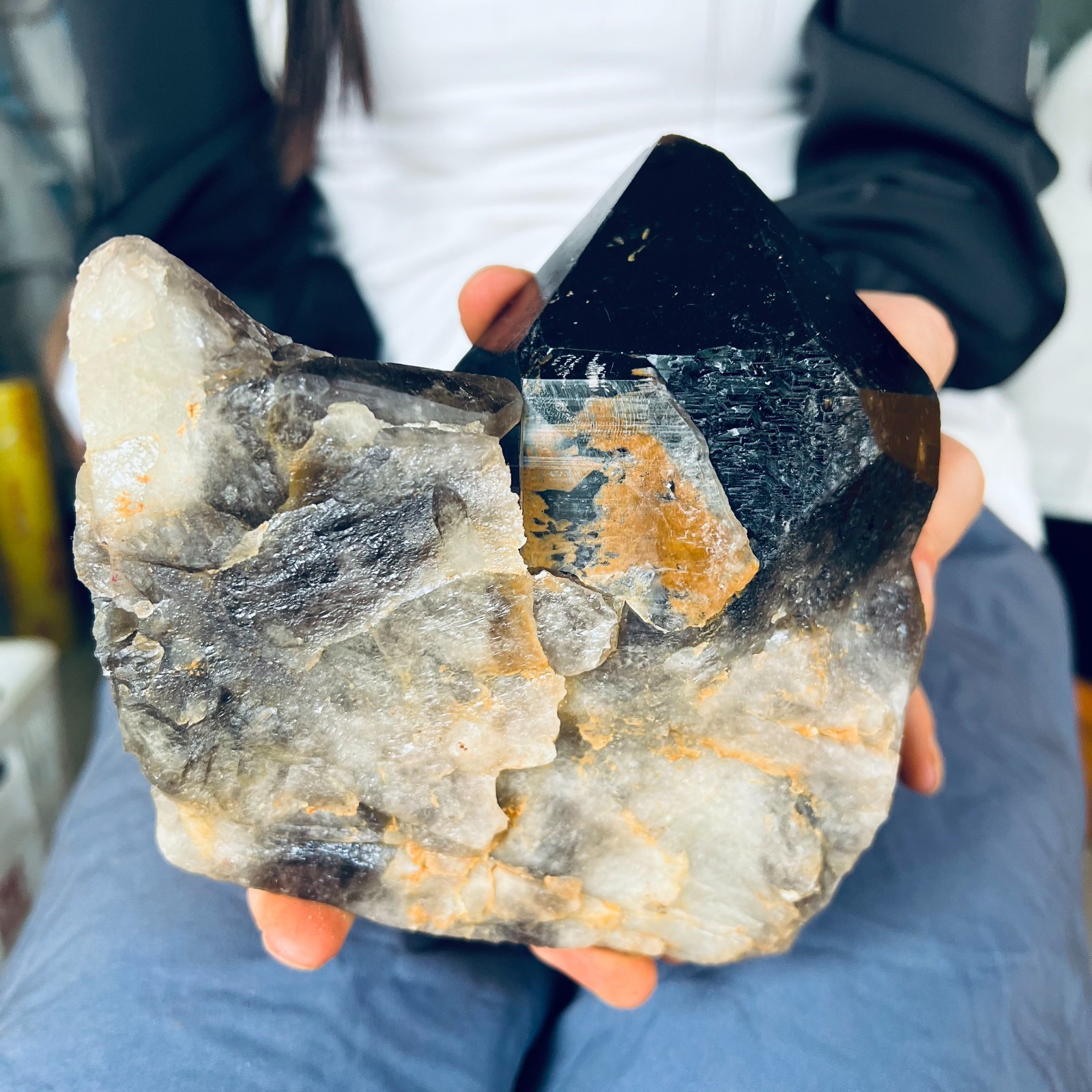 4.62LB TOP natural black smoky quartz cluster crystal vug point Mineral specimen