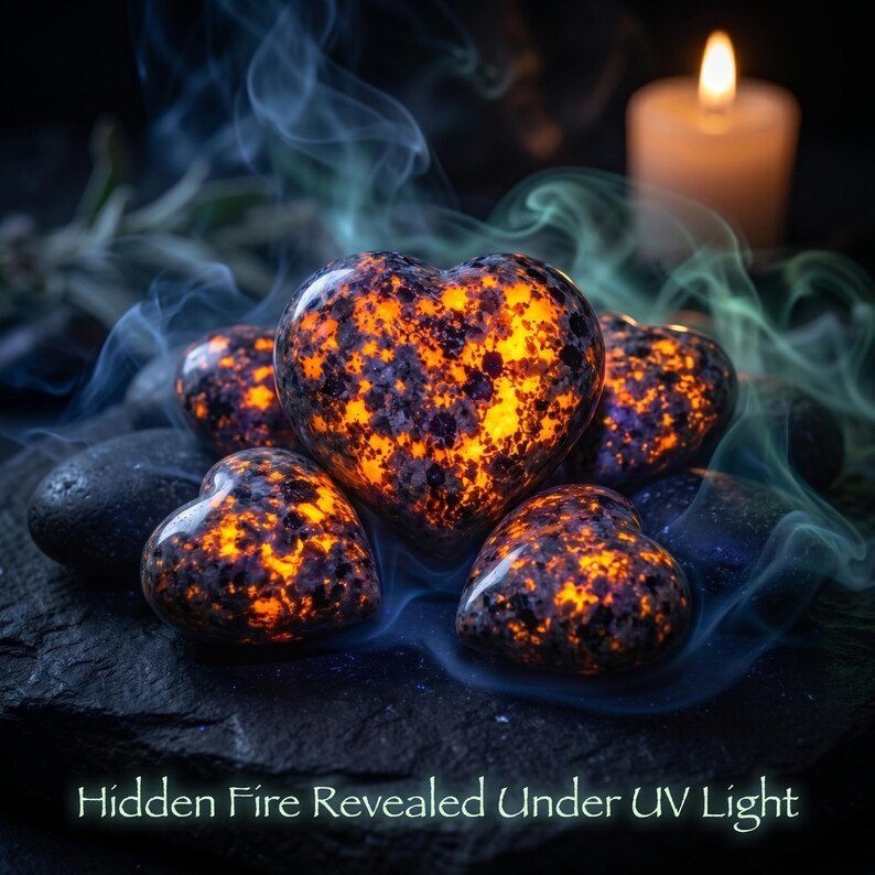 Yooperlite 5CM Large Heart Palm Glowing Stone Healing Decoration Collection Gift