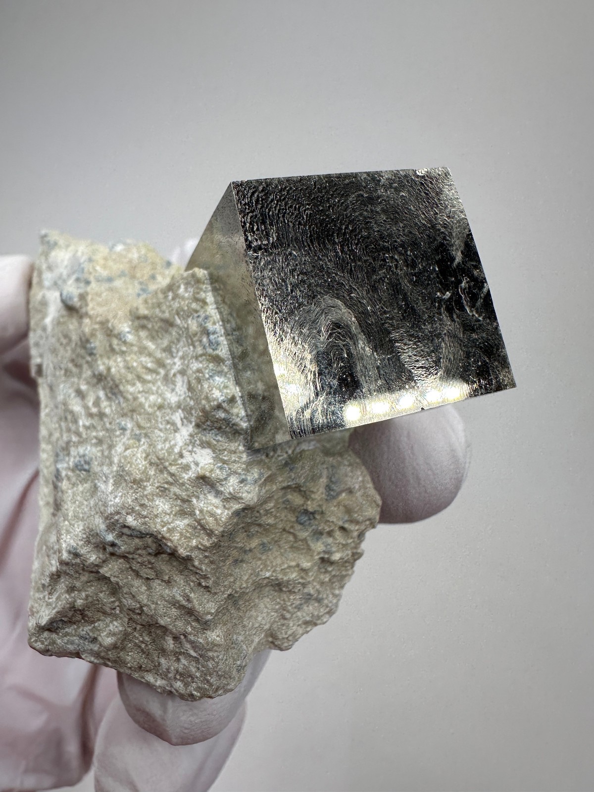 Rare Lustrous Pyrite Cube on Matrix__Navajun Mine, Spain