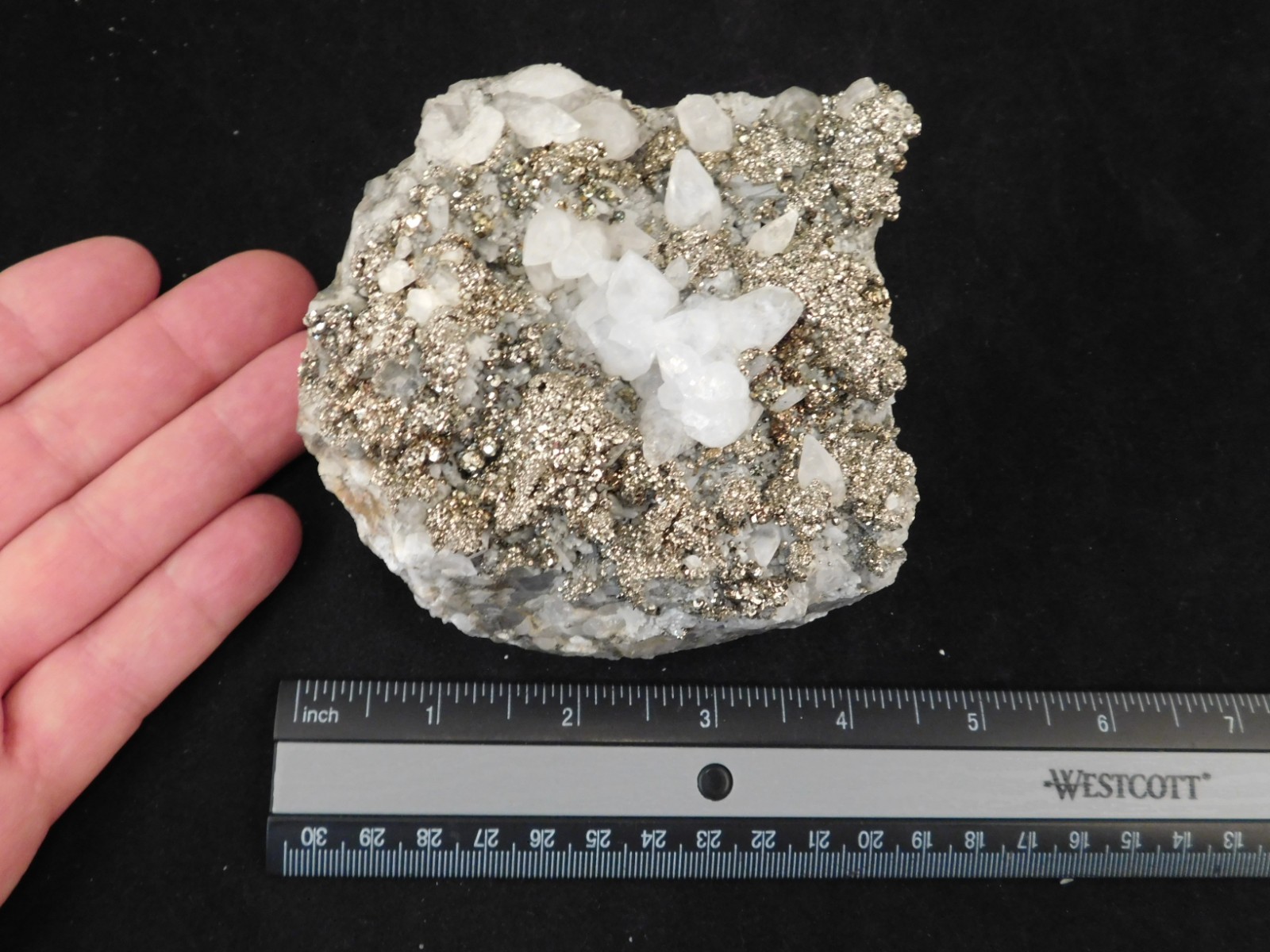 Big! Druzy PYRITE Crystal Cluster w/ Fluorescent Calcite Crystals Mexico 949gr