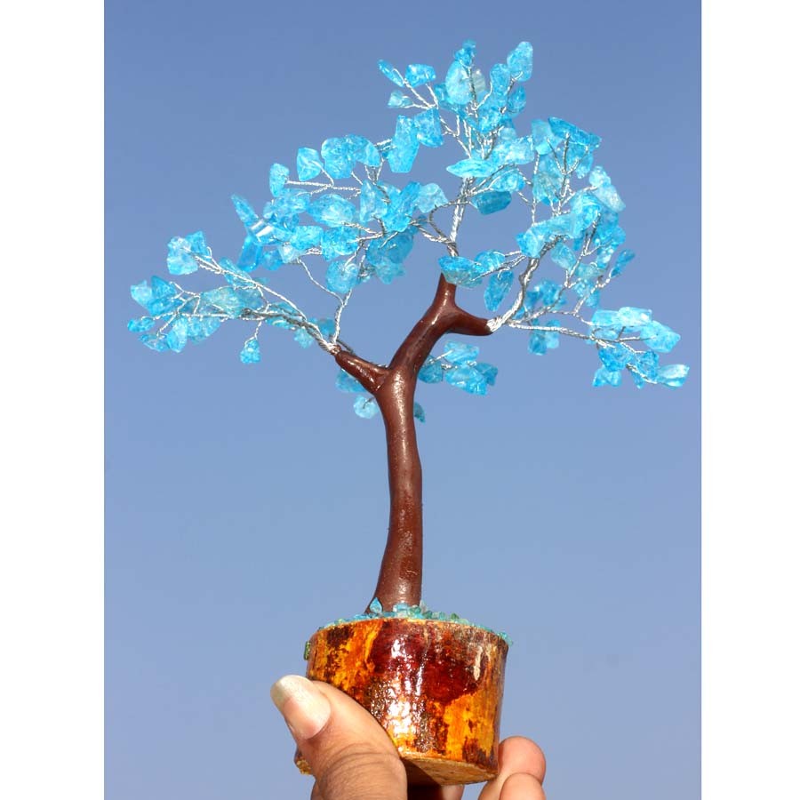 150+ Swiss Blue Aquamarine Gemstones SIlver Branches Bonsai Decor Tree JW
