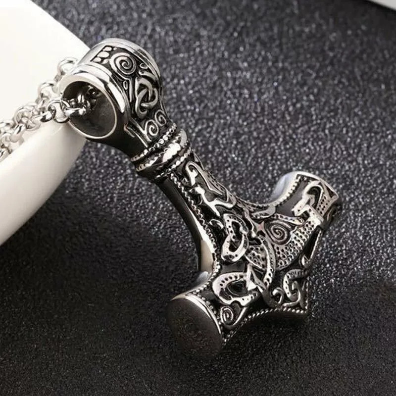Mens Stainless Steel Norse Viking Thors Hammer Mjolnir Pendant Necklace 1PC