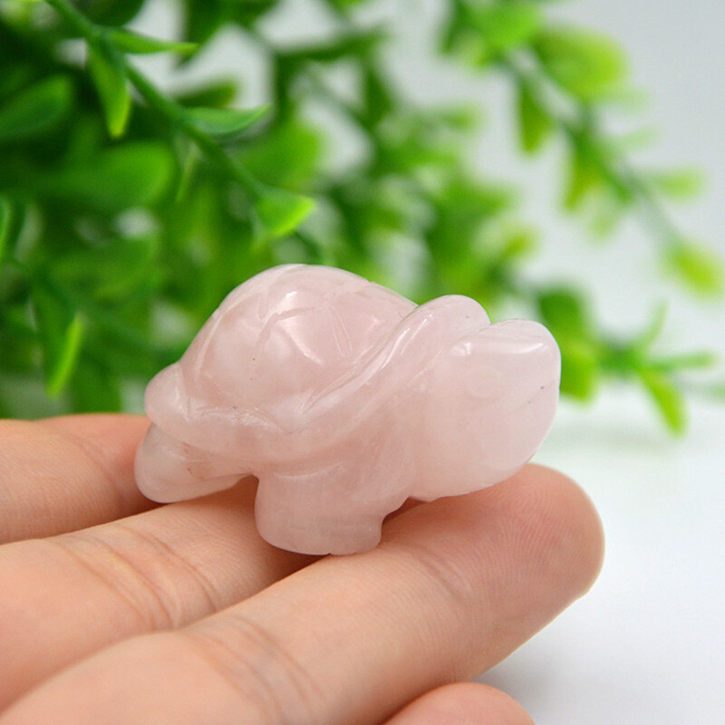 Natural Rose Quartz Crystal Carved Tortoise Reiki Gemstone Turtle Figurine Gift
