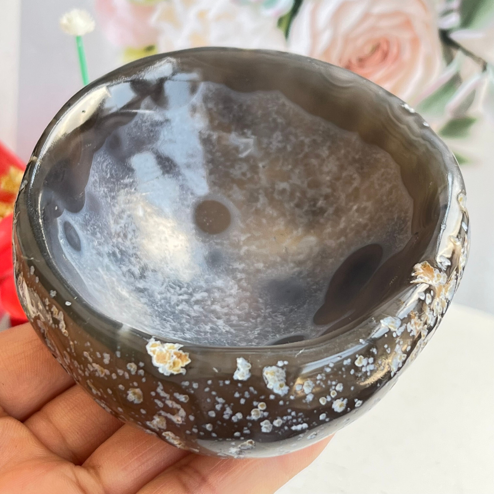 278g TOP Rare Natural Agate ashtray Polished Coin Dish Madagascar MD1