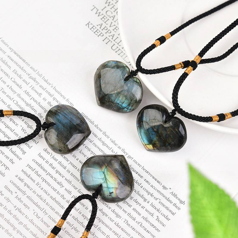 Natural Labradorite Heart Shaped Pendant Chakra Quartz Crystal Necklace Reiki US