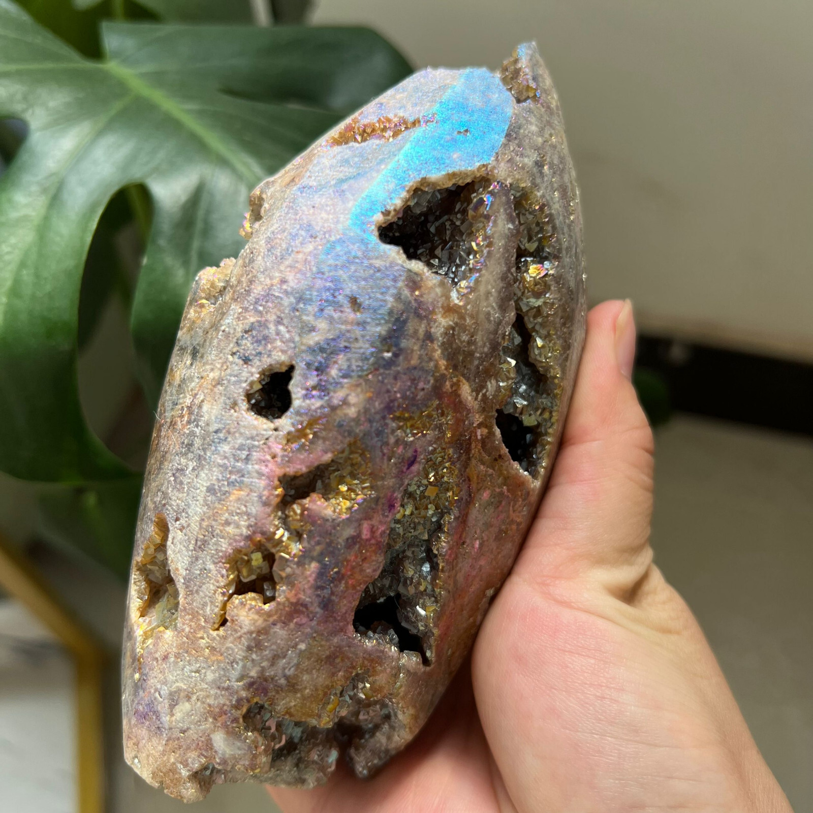 663g Sphalerite Geode Freeform Point Titanium Angel Aura Quartz Mineral Specimen