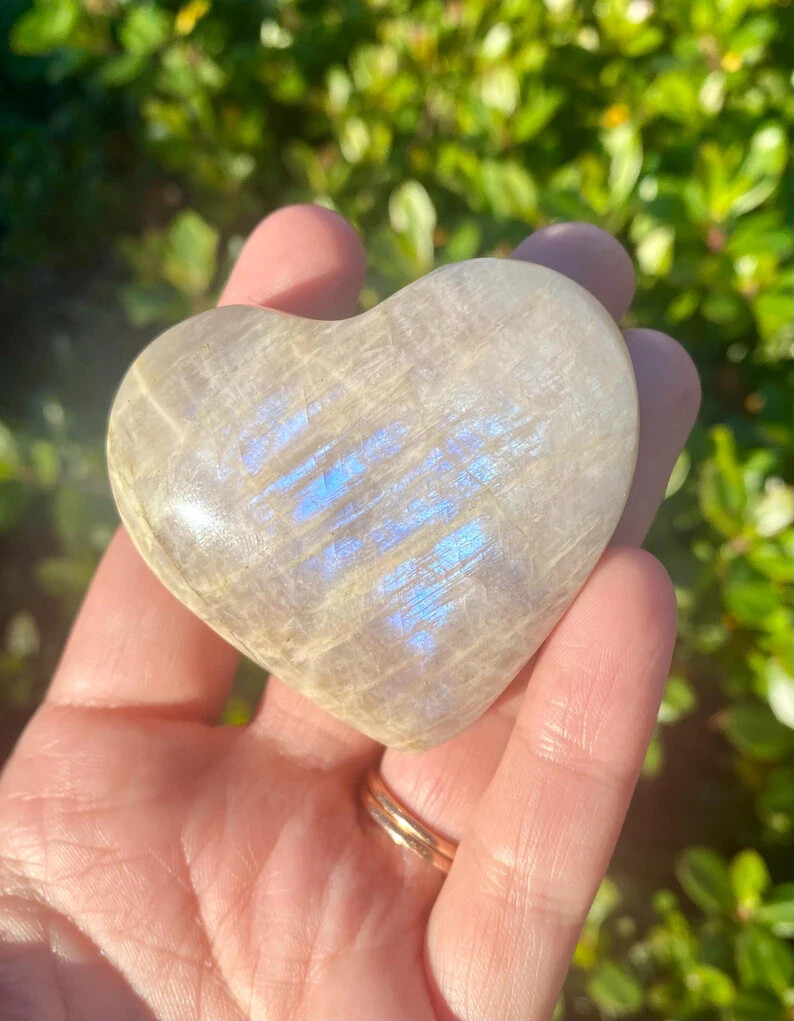 Moonstone Heart Palm Stone Healing Crystal Worry Stone Spiritual Home Decor Gift