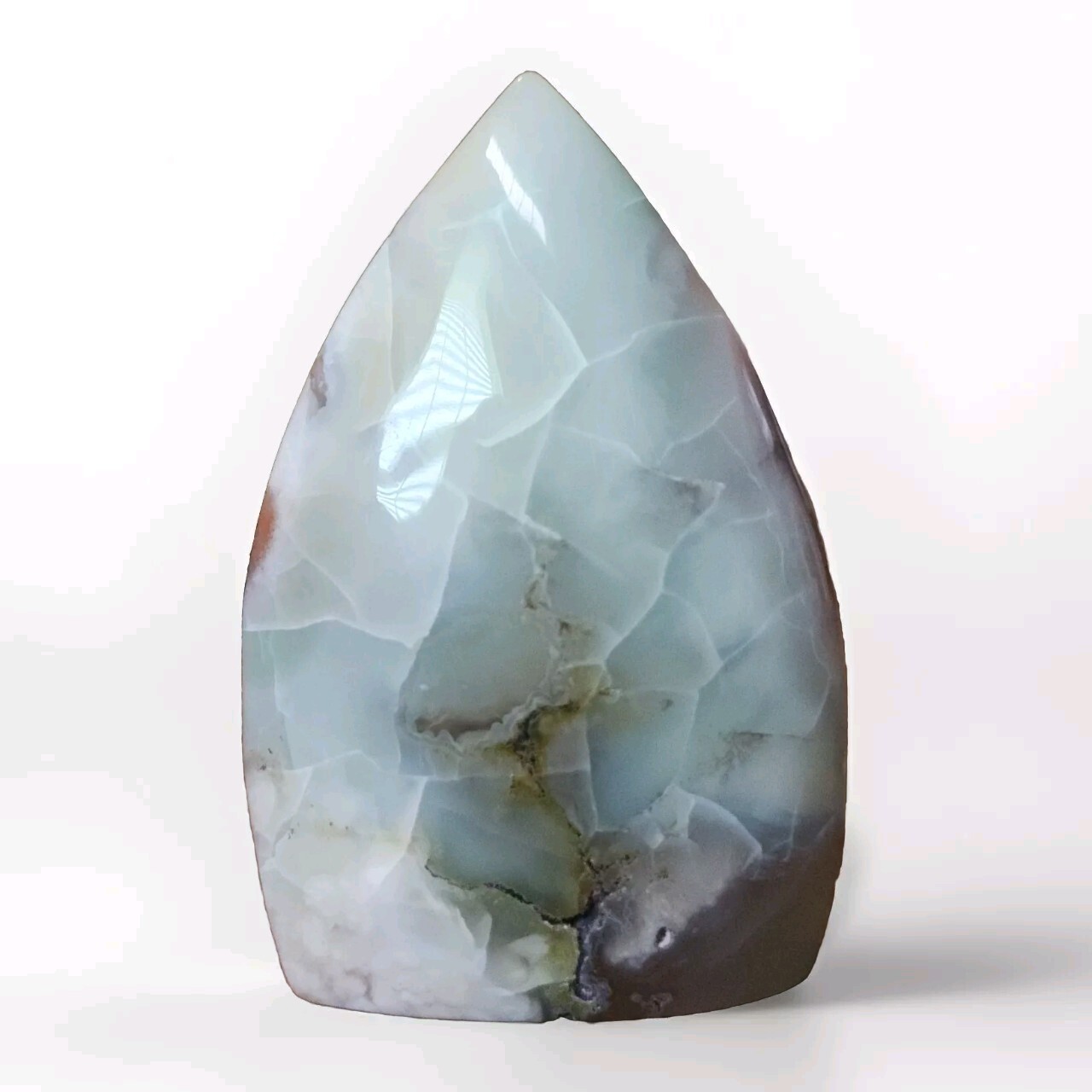 Polished Green Flower Agate Stone Teardrop Freeform Ornament – USA