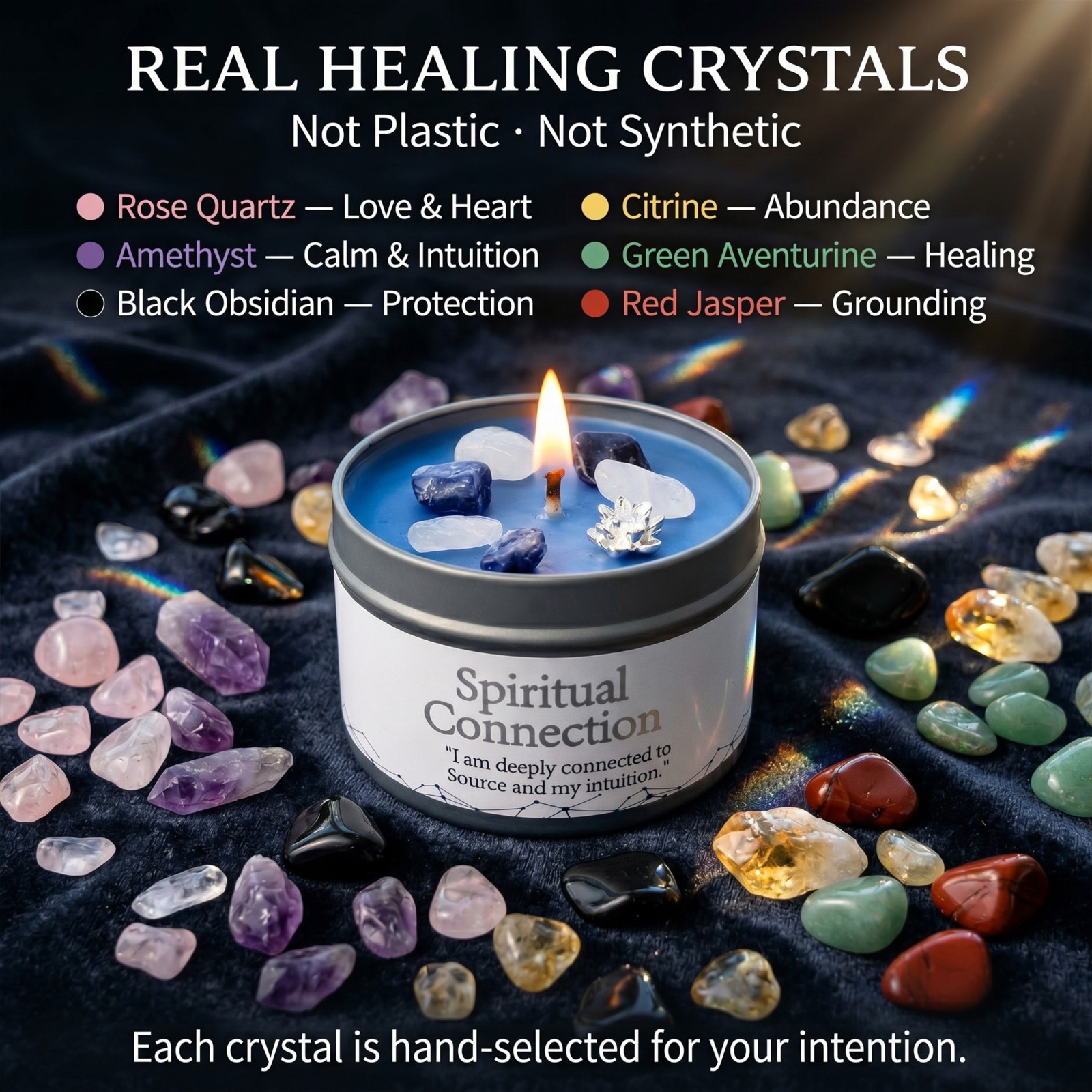 EVODUCK Manifestation Candle Crystal Healing Soy Wax Spiritual Intention Gift