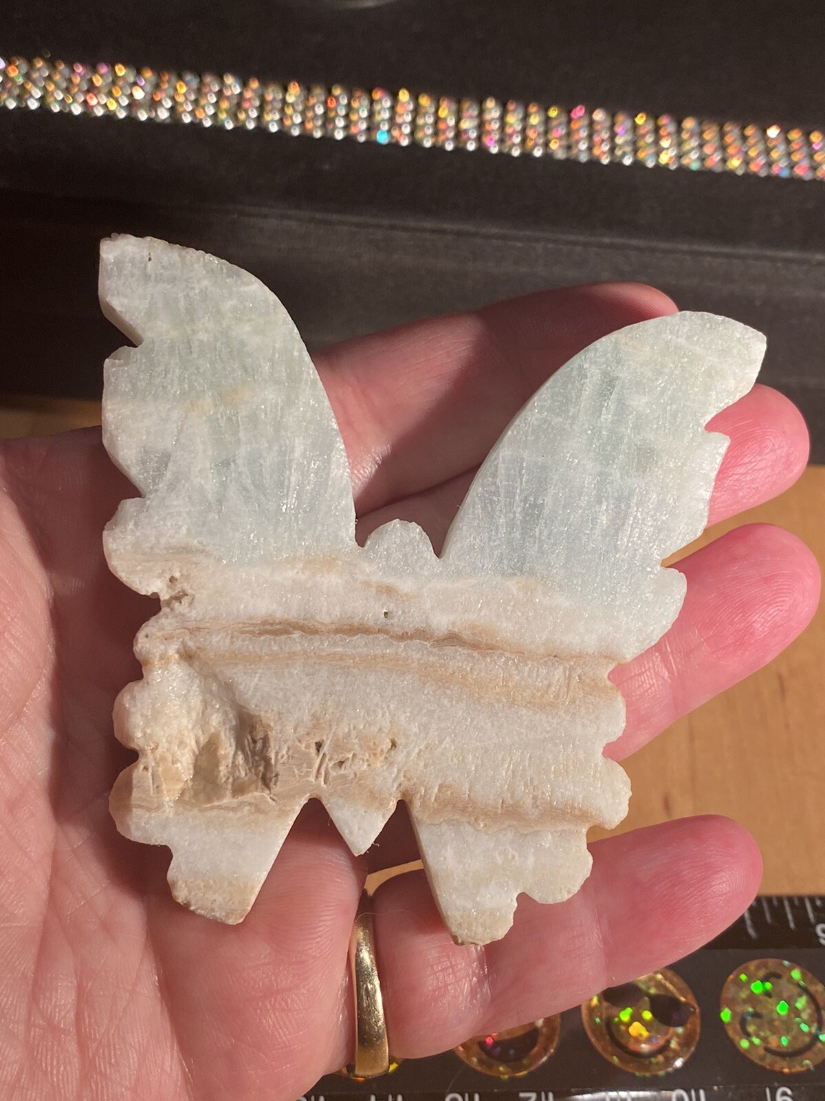 Caribbean Blue Calcite Hand Carved Butterfly, 76 Grams, Throat/Third Eye Chakra