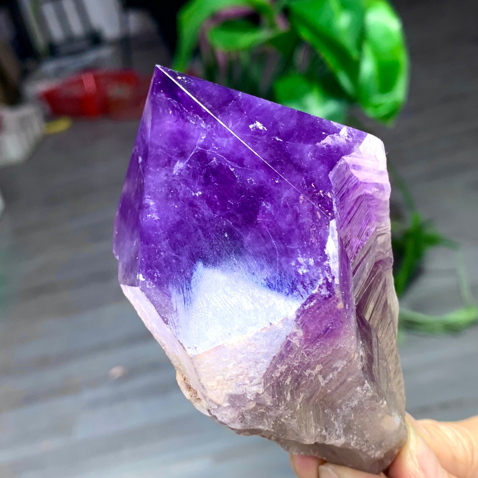 378G Natural Amethyst Quartz Crystal Single-End Terminated Wand Point Healing