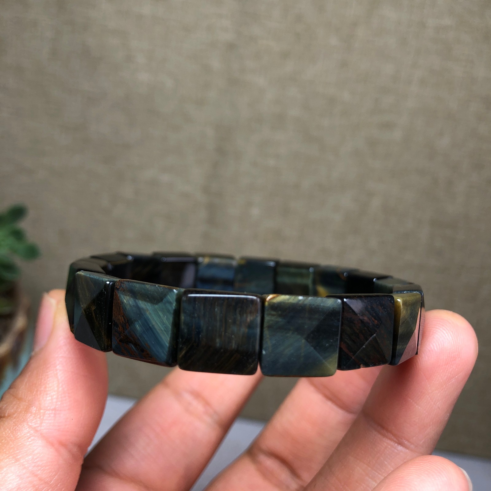Rare Natural yellow blue tiger eye Crystal chain aspect beads bracelet 26g A4757