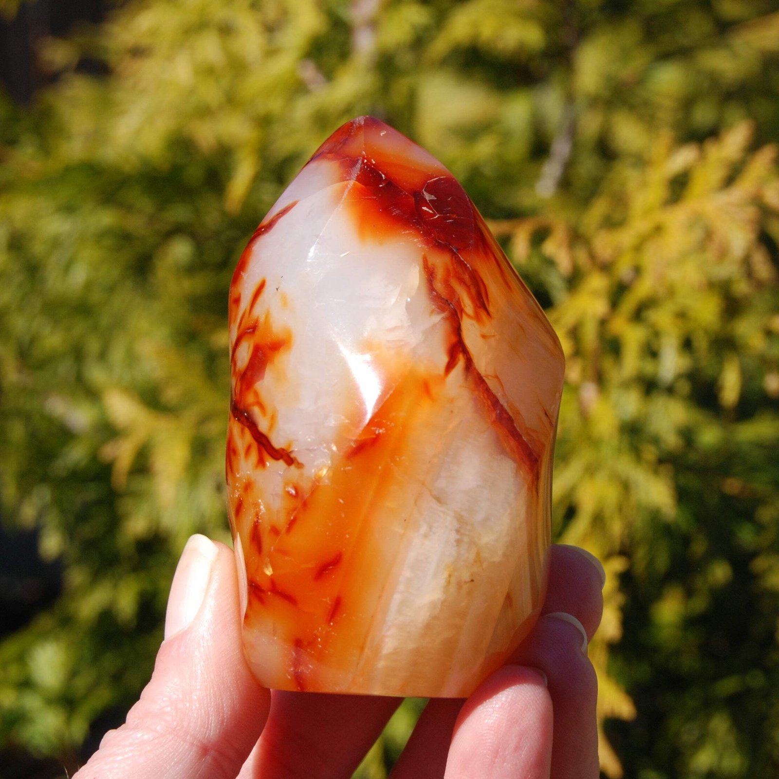 3in 277g Ornate Carnelian Agate Crystal Flame Tower, Madagascar